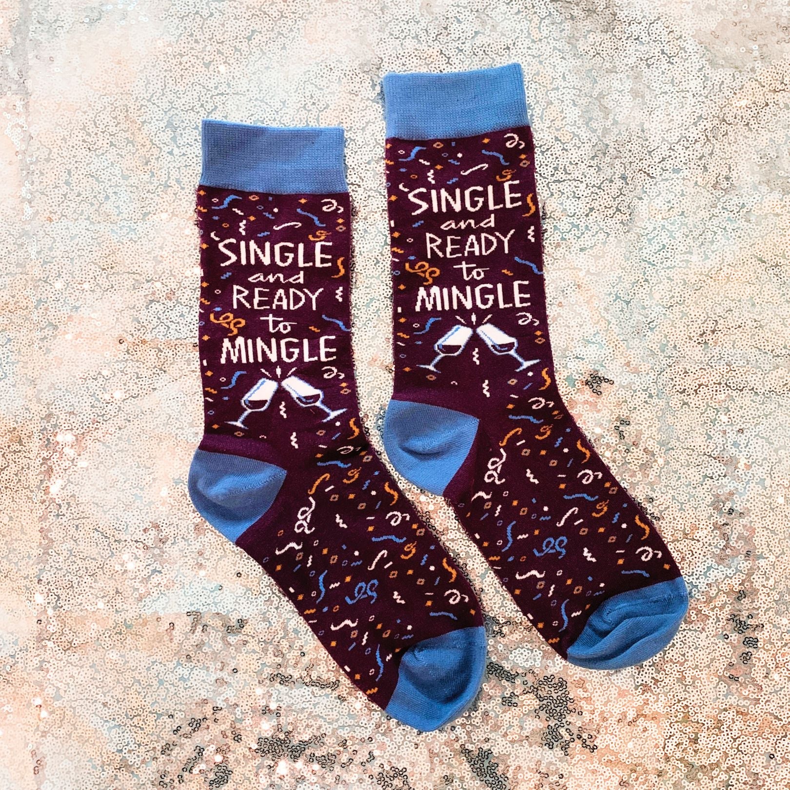 Single and Ready To Mingle Socks | Wine and Confetti Illustration | Gift for Her - Image 6