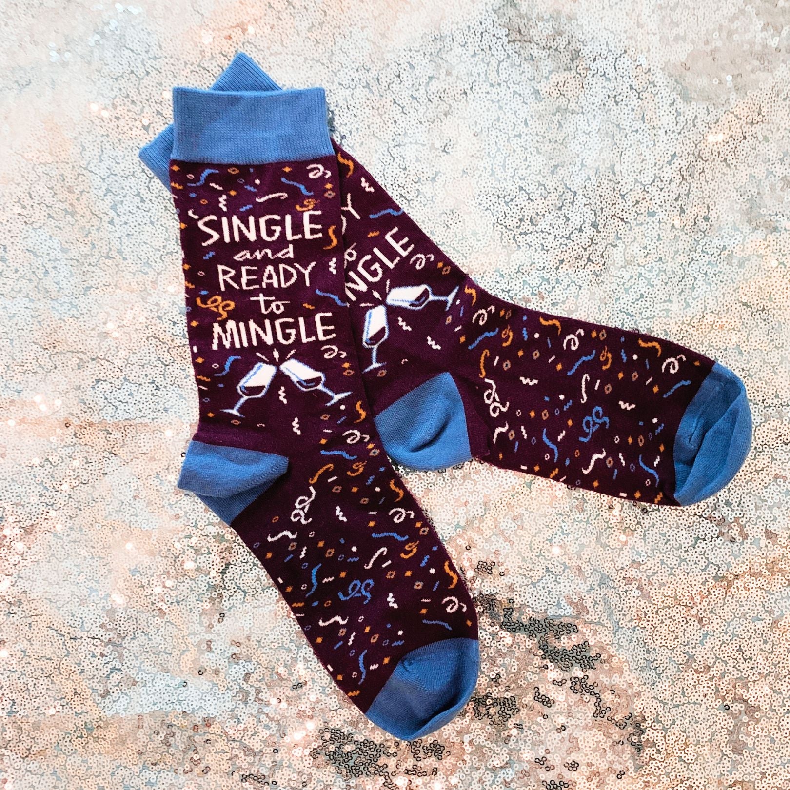 Single and Ready To Mingle Socks | Wine and Confetti Illustration | Gift for Her - Image 7