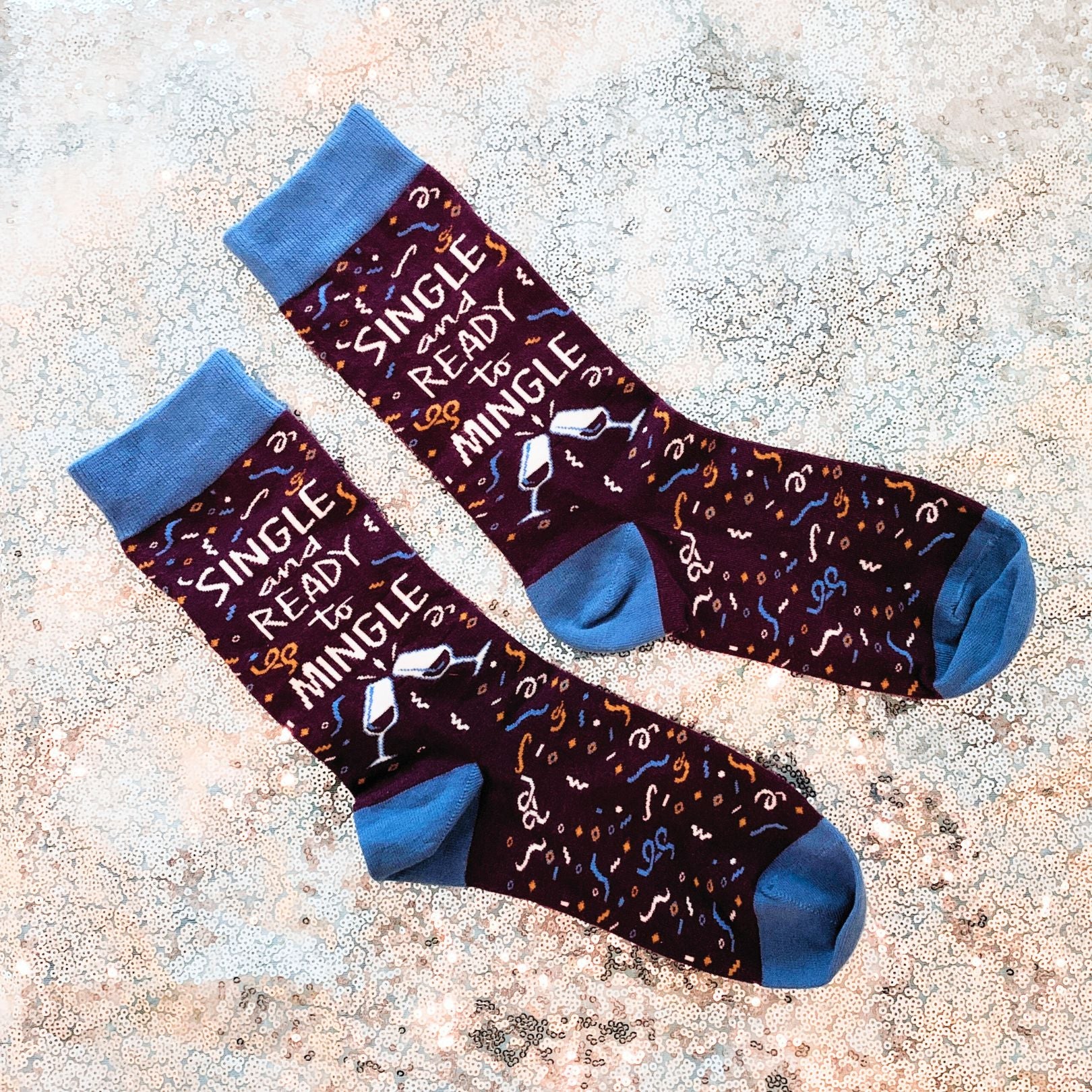 Single and Ready To Mingle Socks | Wine and Confetti Illustration | Gift for Her - Image 8
