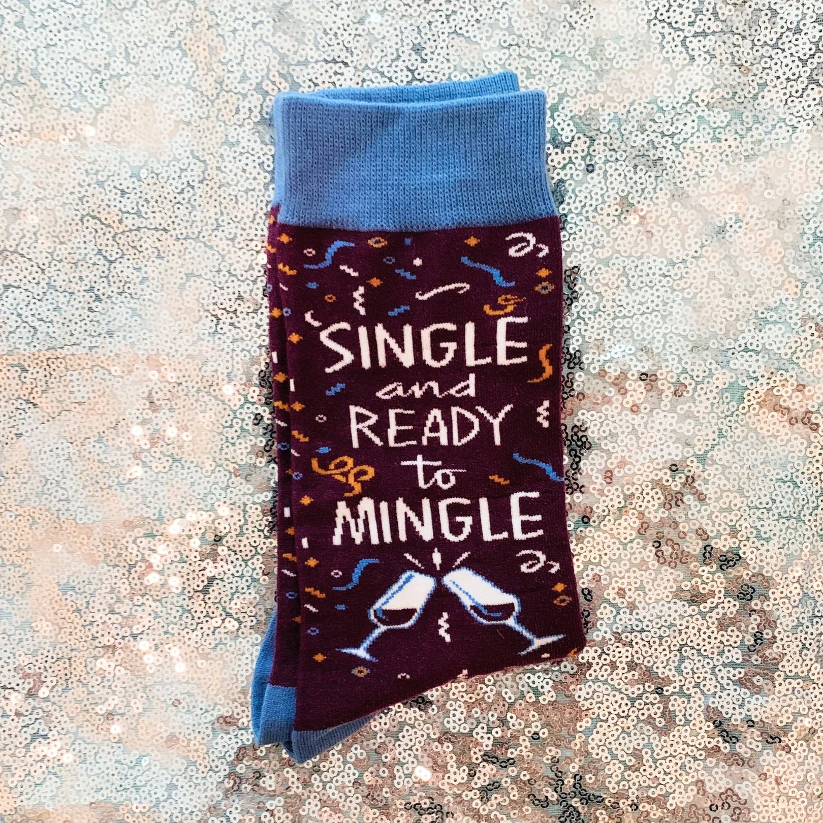 Single and Ready To Mingle Socks | Wine and Confetti Illustration | Gift for Her - Image 9