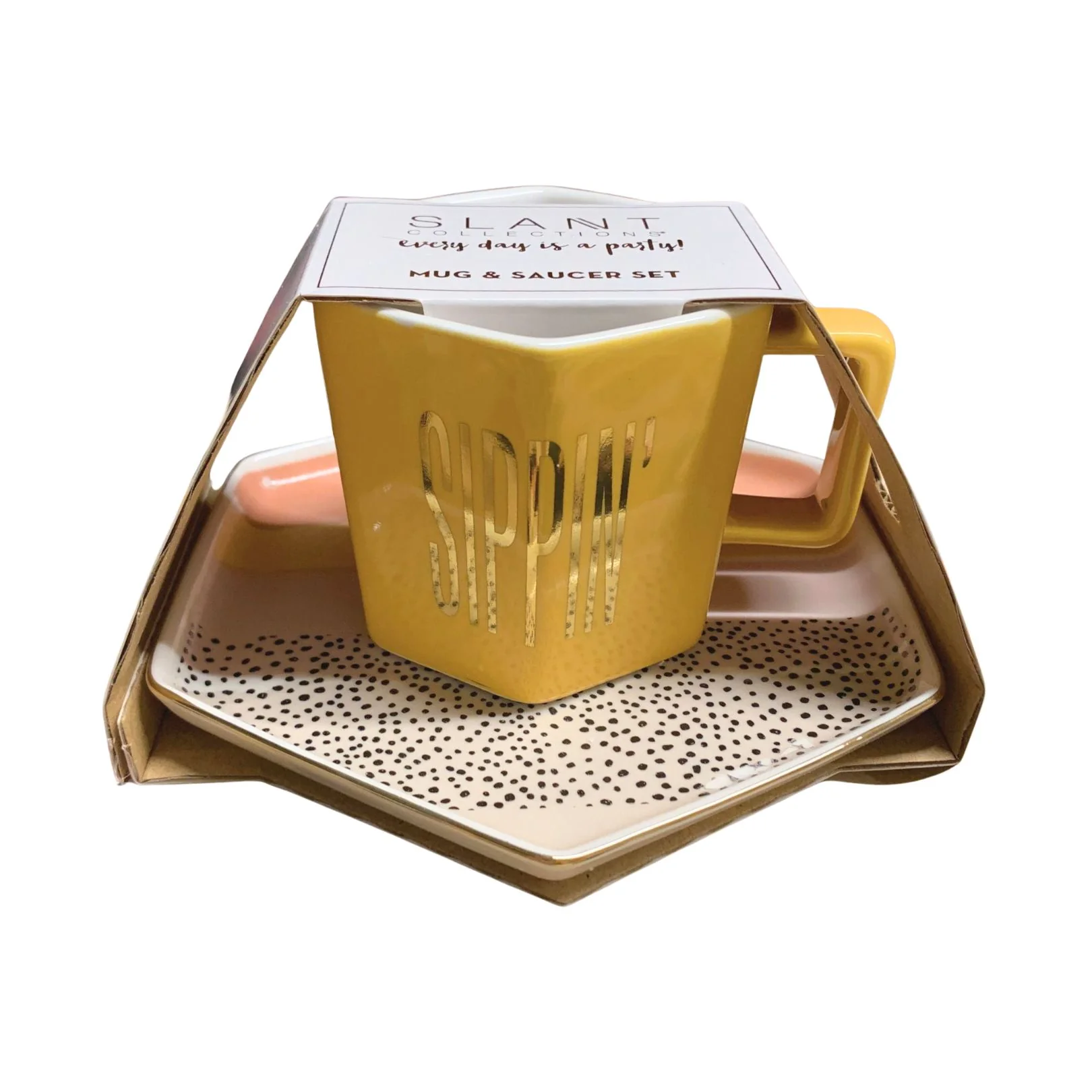 Sippin' Hexagon Mug and Saucer Set in Peach, Black Dot, and Honey | Gift for Her - Image 10
