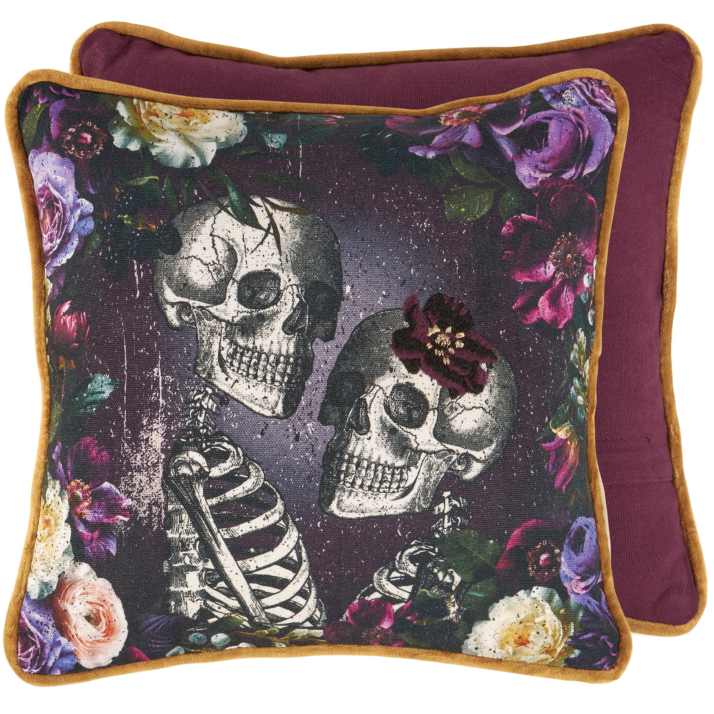 Skeleton Couple Halloween Throw Pillow | Romantic Gothic Decorative Pillow | 12" - Image 6