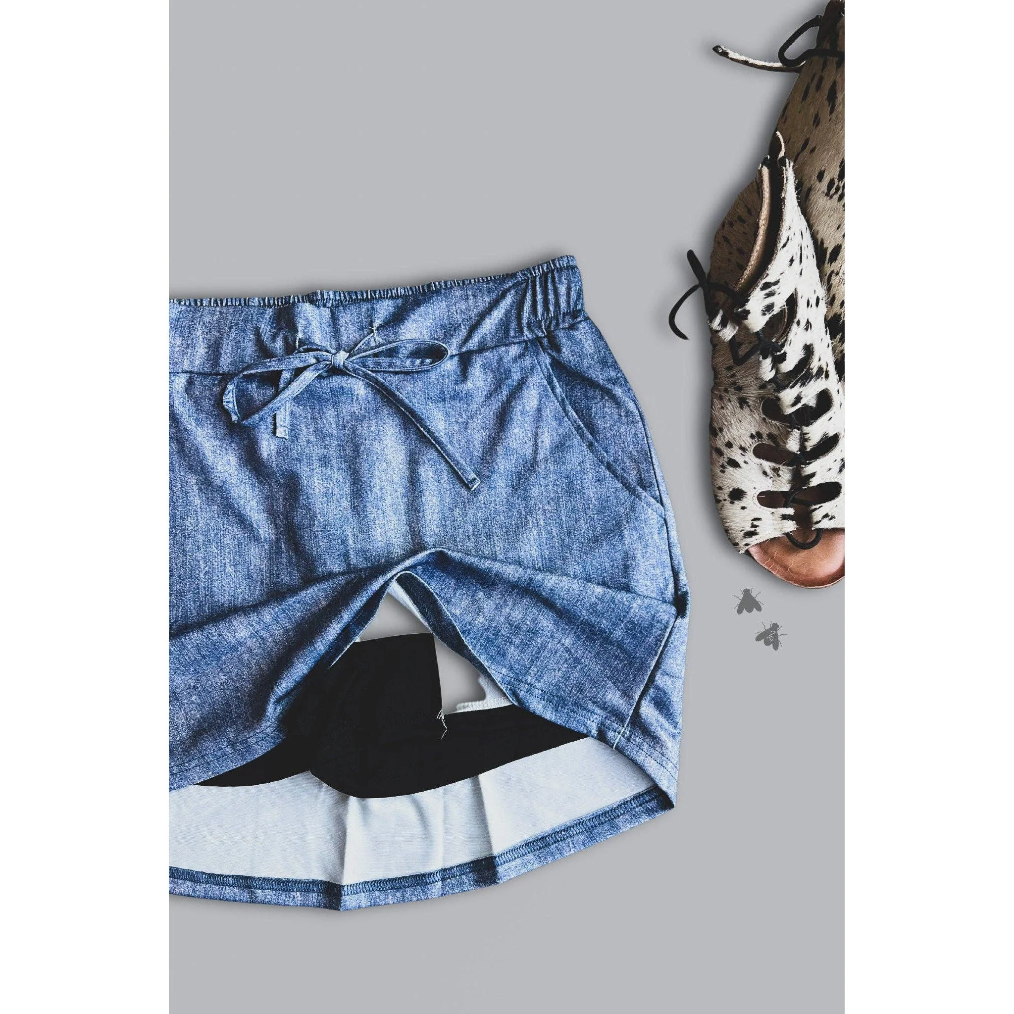 [Size M-2X] Stretch Faux Denim Athletic Style Skort - Image 2