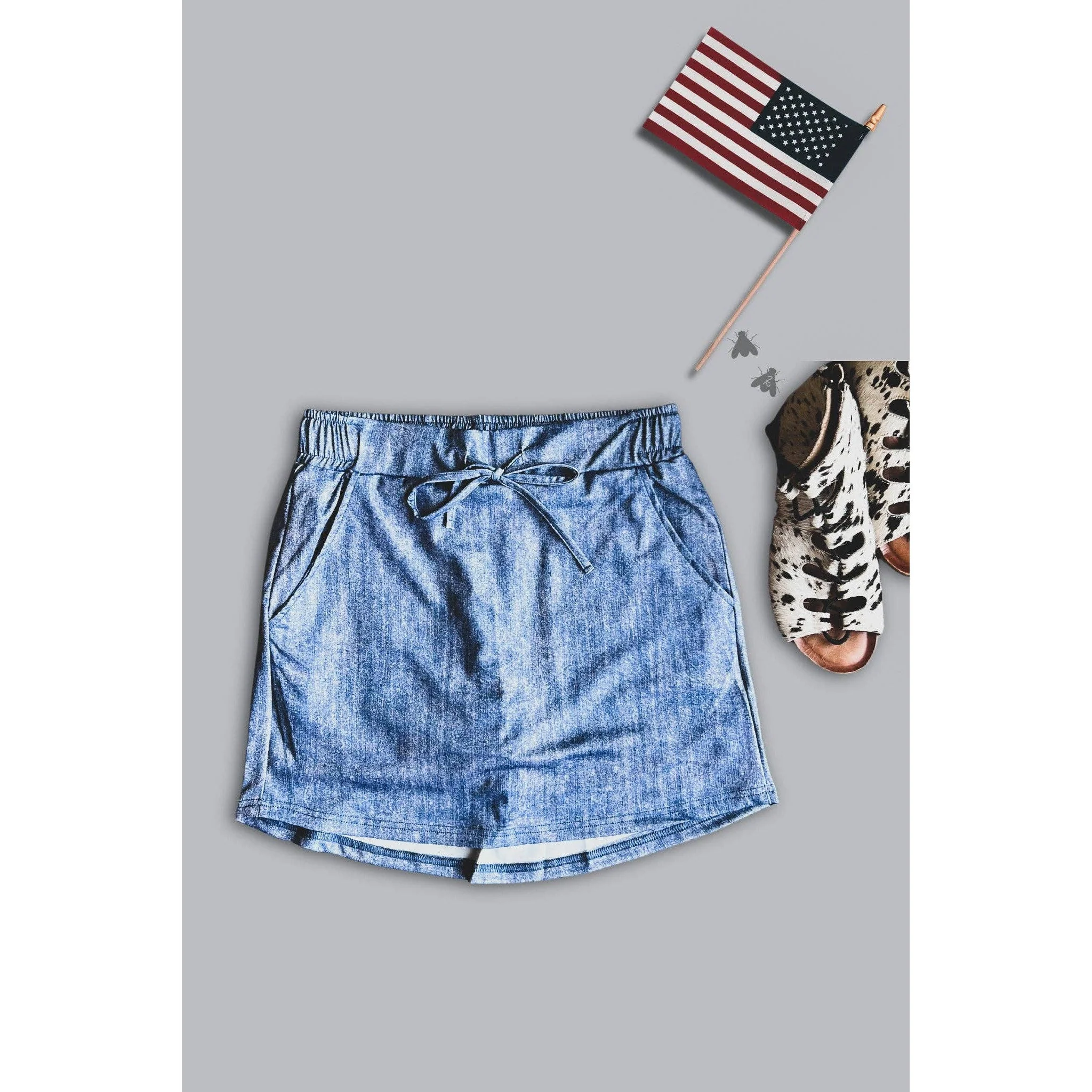 [Size M-2X] Stretch Faux Denim Athletic Style Skort - Image 6