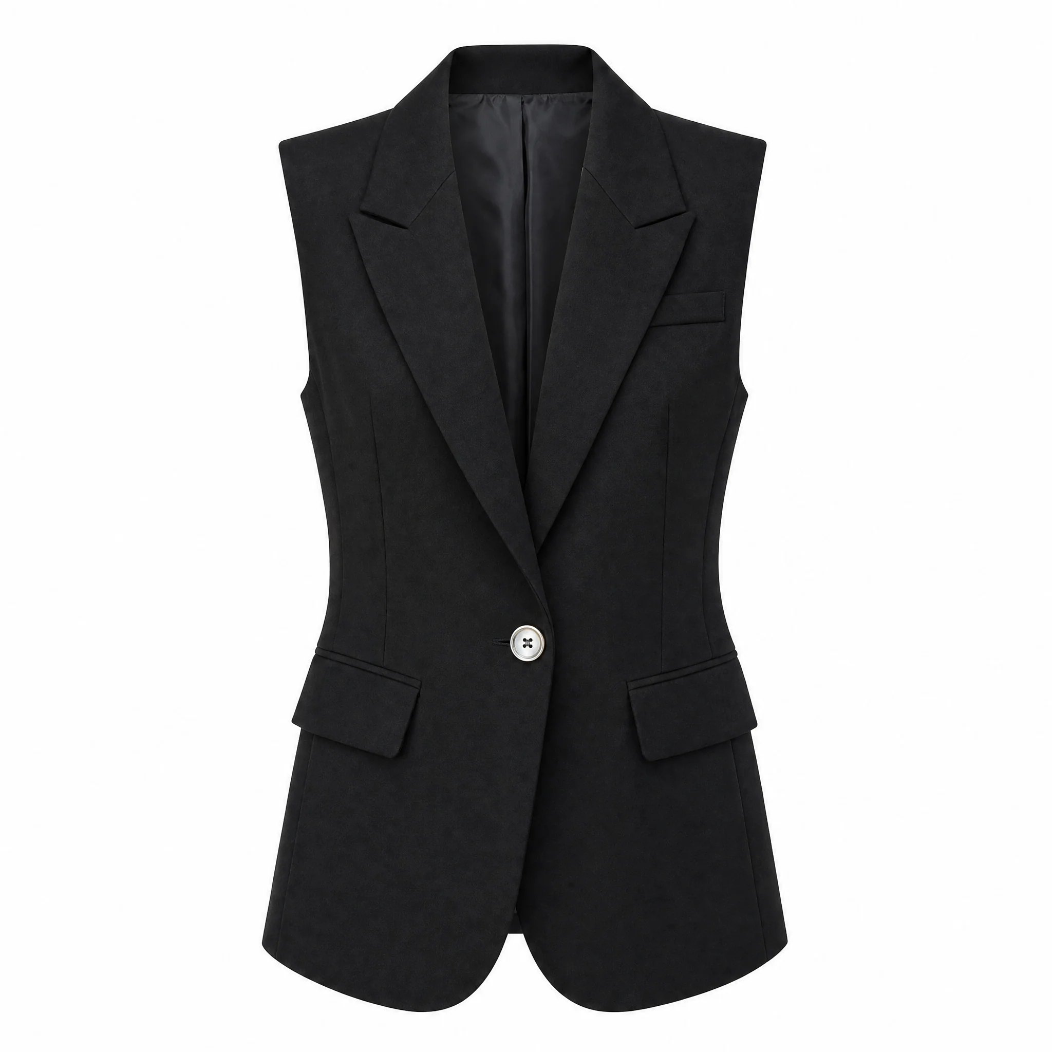 Sleeveless Blazer in Black | One-Button V-Neckline [Sizes SM-XL]
