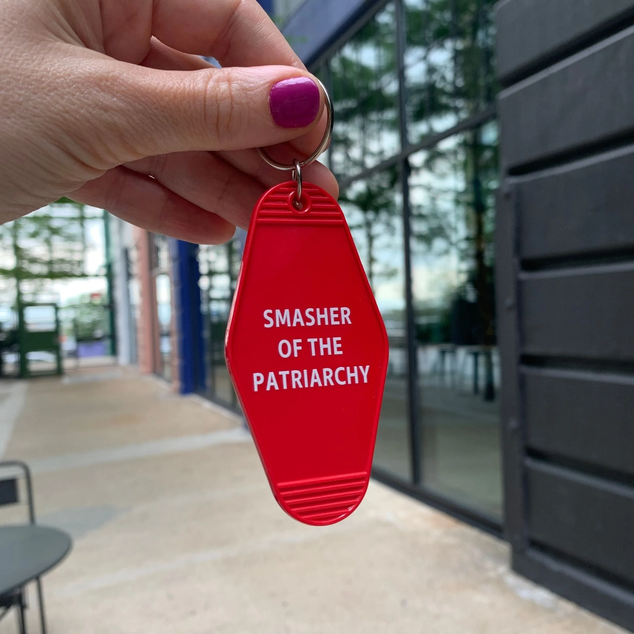 Smasher of the Patriarchy Feminist Motel Keychain in Red - Image 2