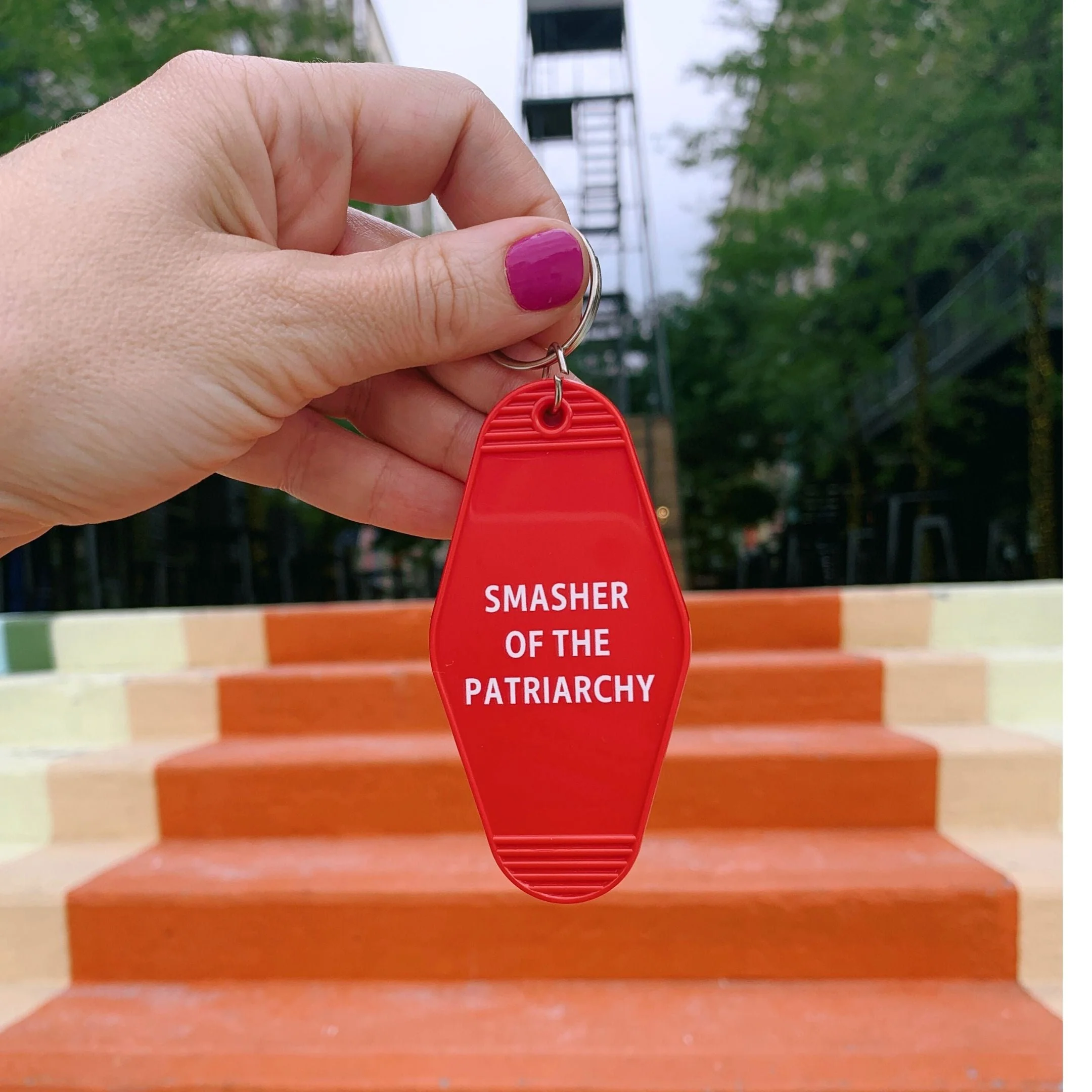 Smasher of the Patriarchy Feminist Motel Keychain in Red - Image 6