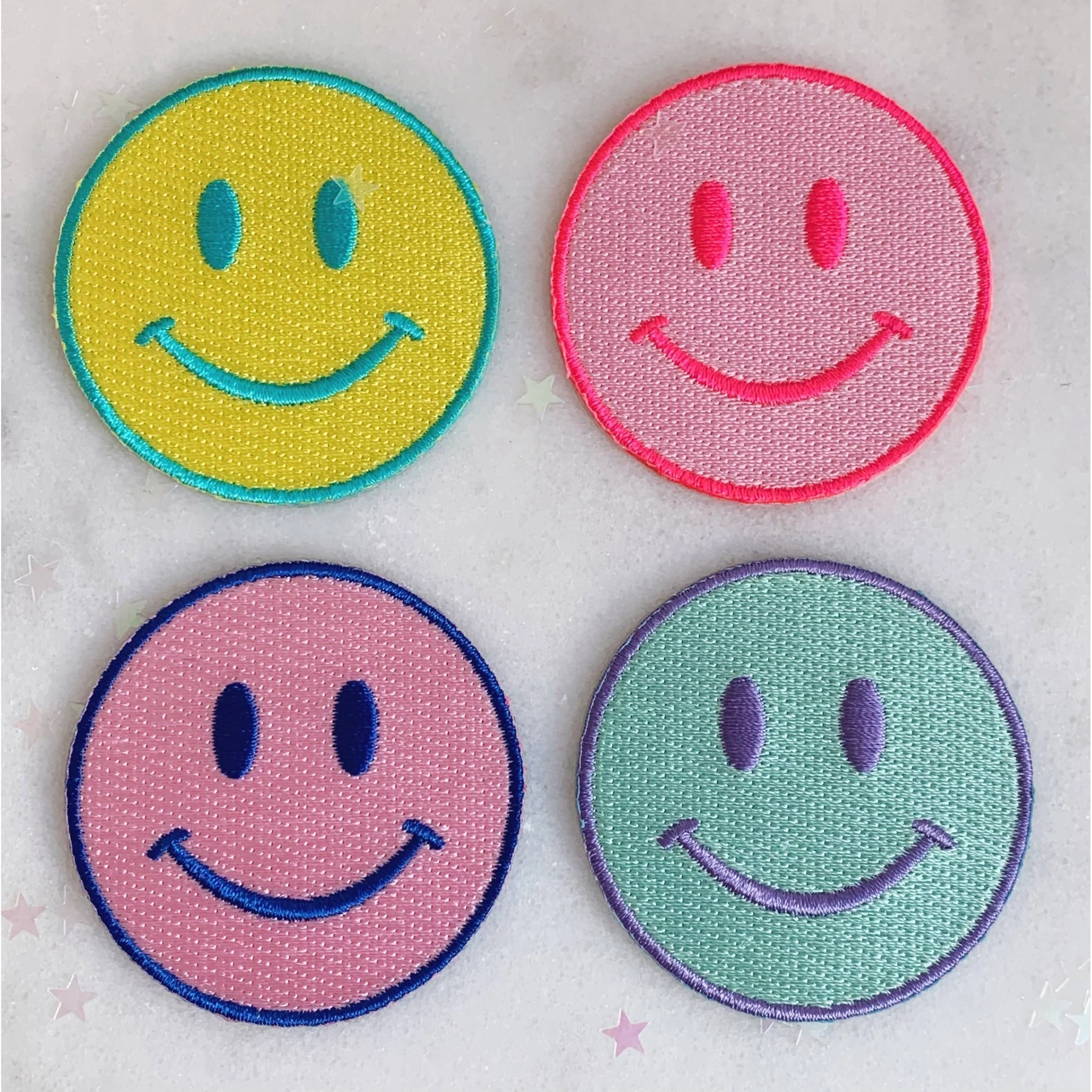 Smiley Face Patch in Pink-Neon Pink, Mint or Yellow | Fully Embroidered 80's Smiley Icon - Image 4