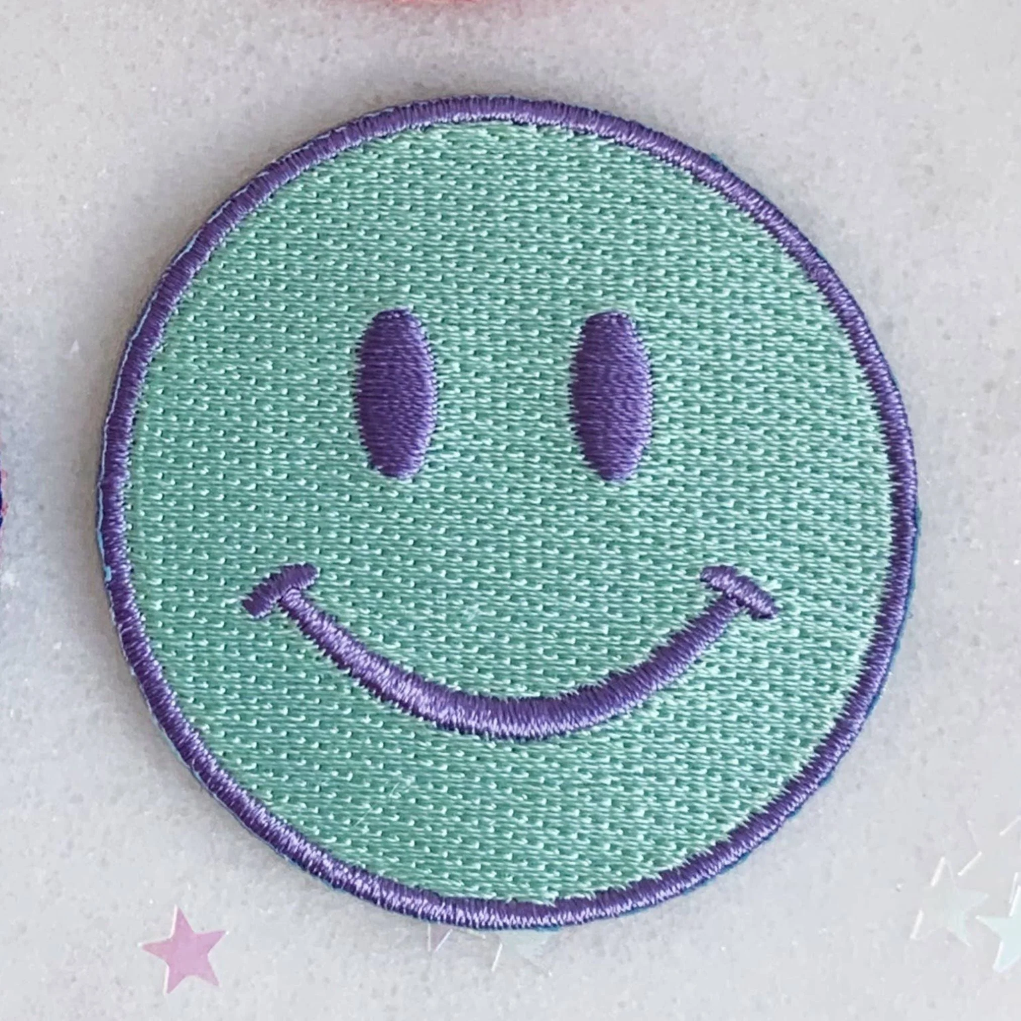 Smiley Face Patch in Pink-Neon Pink, Mint or Yellow | Fully Embroidered 80's Smiley Icon - Image 6