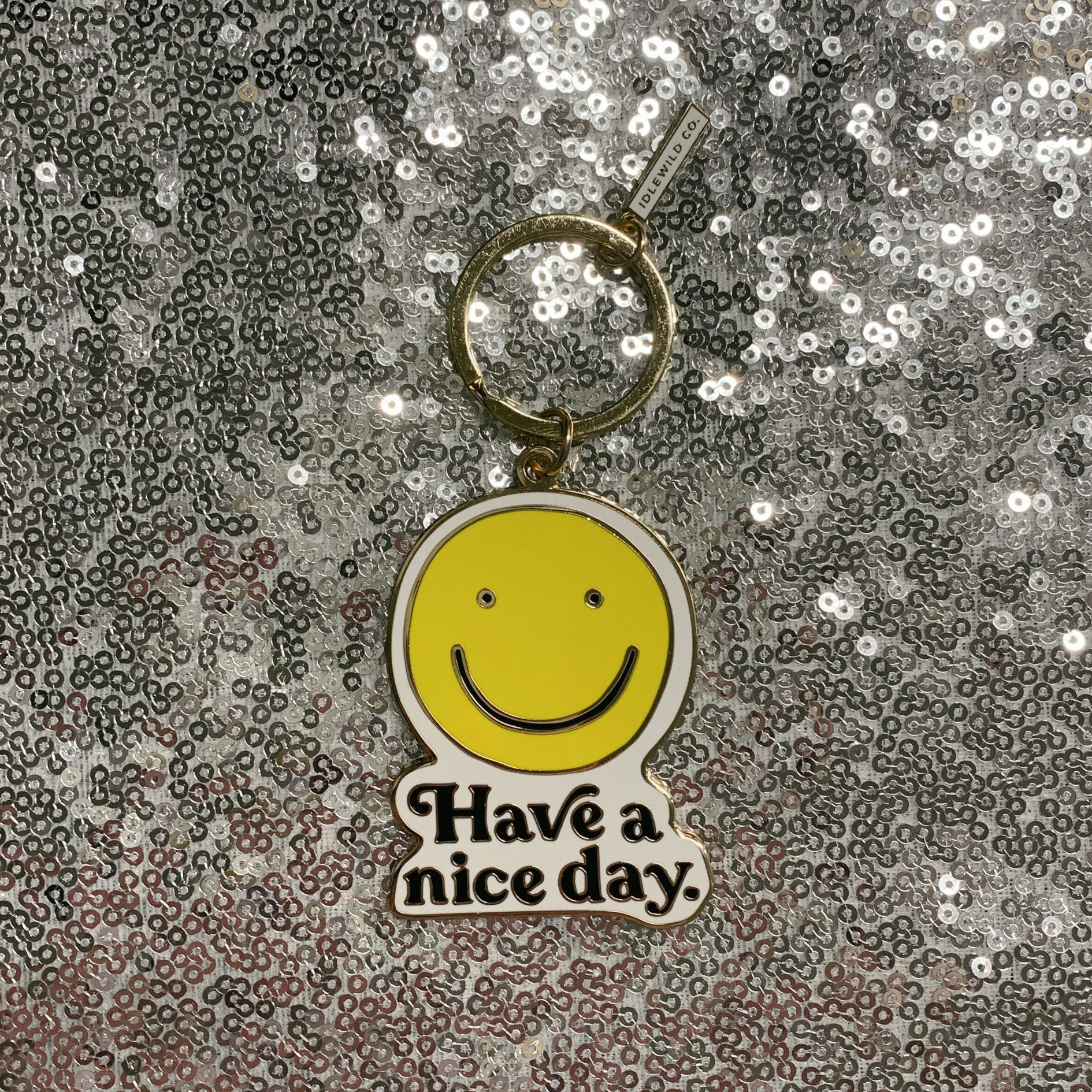 Smiley "Have a Nice Day" Brass and Enamel Keychain | Emoji Face Key Ring Holder - Image 3