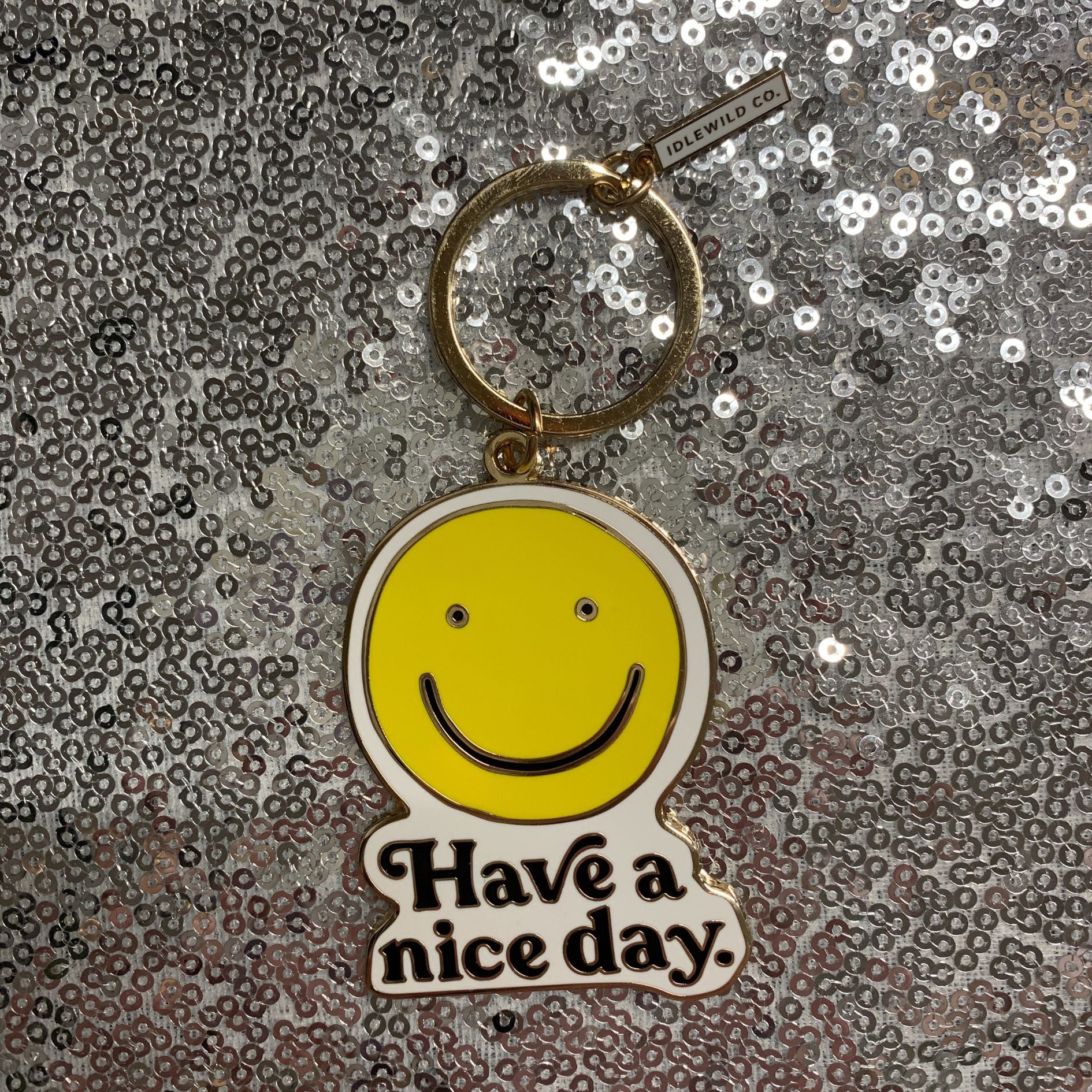Smiley "Have a Nice Day" Brass and Enamel Keychain | Emoji Face Key Ring Holder - Image 4