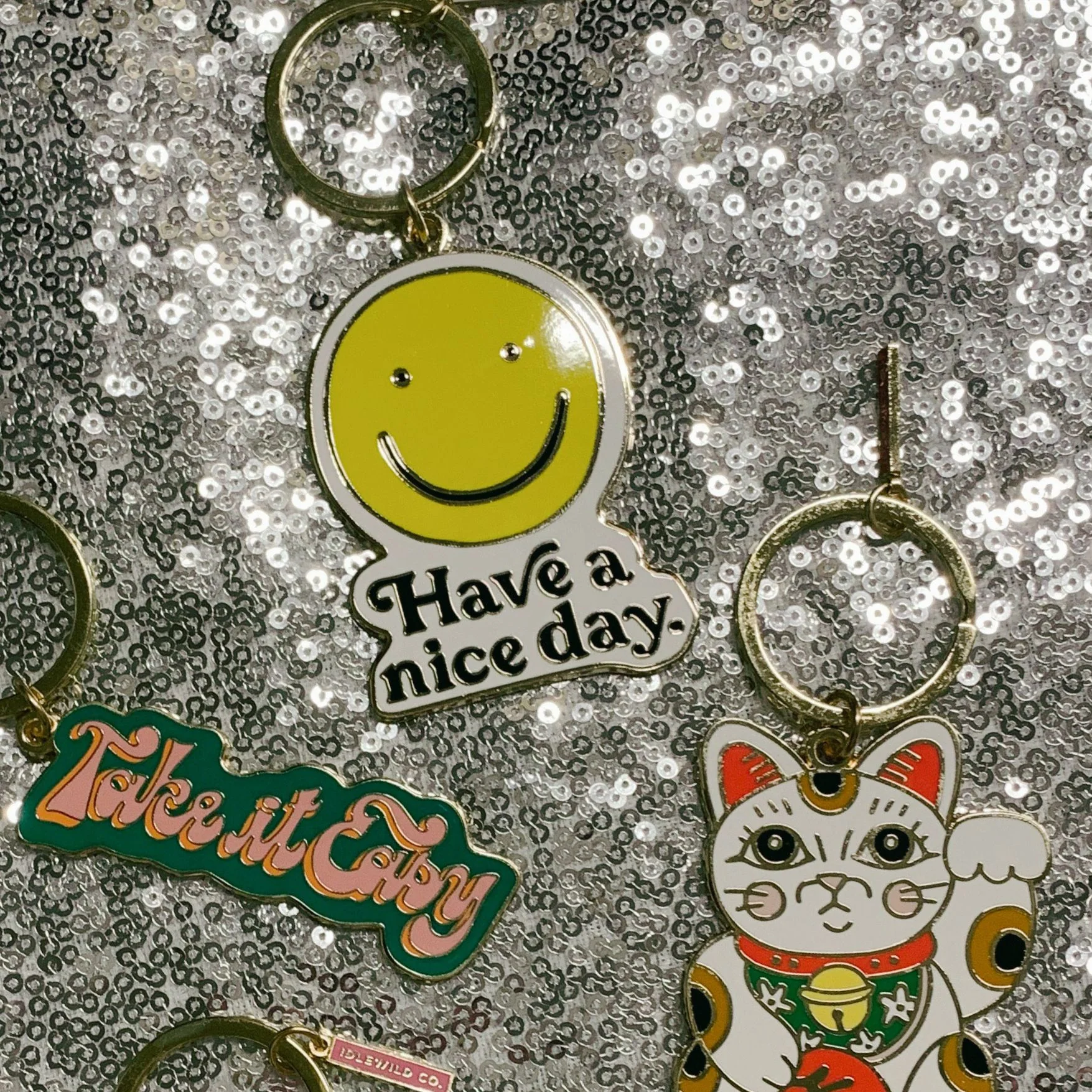 Smiley "Have a Nice Day" Brass and Enamel Keychain | Emoji Face Key Ring Holder - Image 6