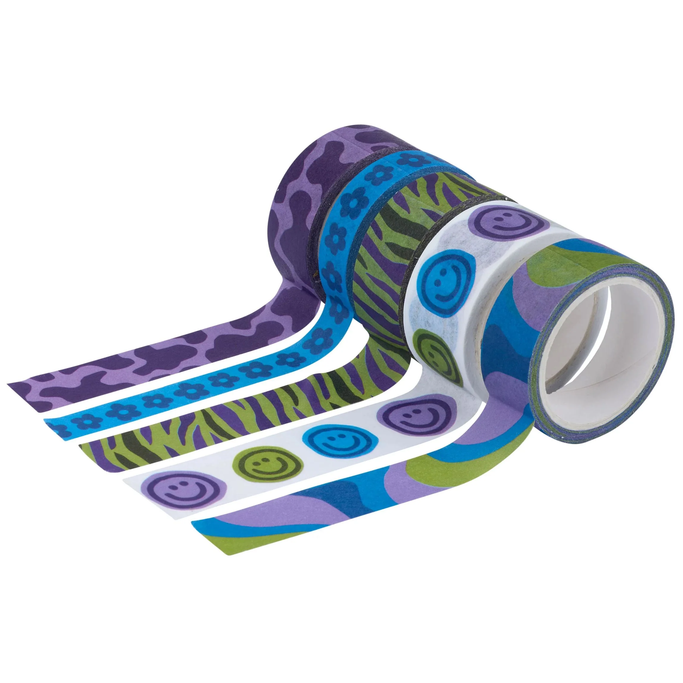 Smiley Washi Tape Set | Retro Smiley Face & Floral Craft Tape (5 Rolls) - Image 3