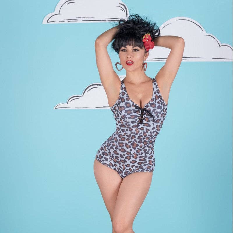 Pinup 1950s Snow Leopard One Piece Swimsuit - Image 2