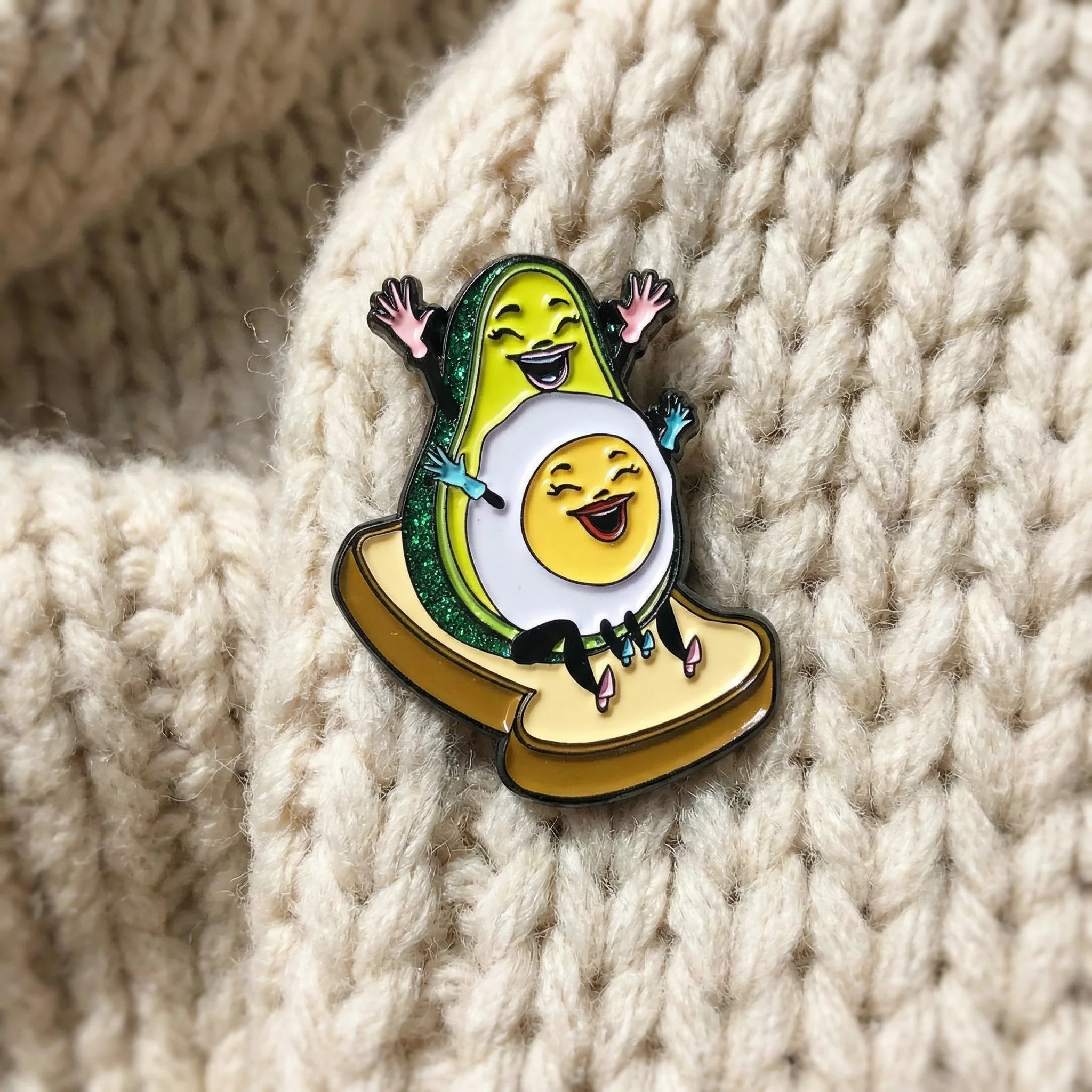 So Happy Together Avocado & Egg Soft Enamel Pin | Cute Glitter Food Pin on Toast Lapel Pin - Image 5