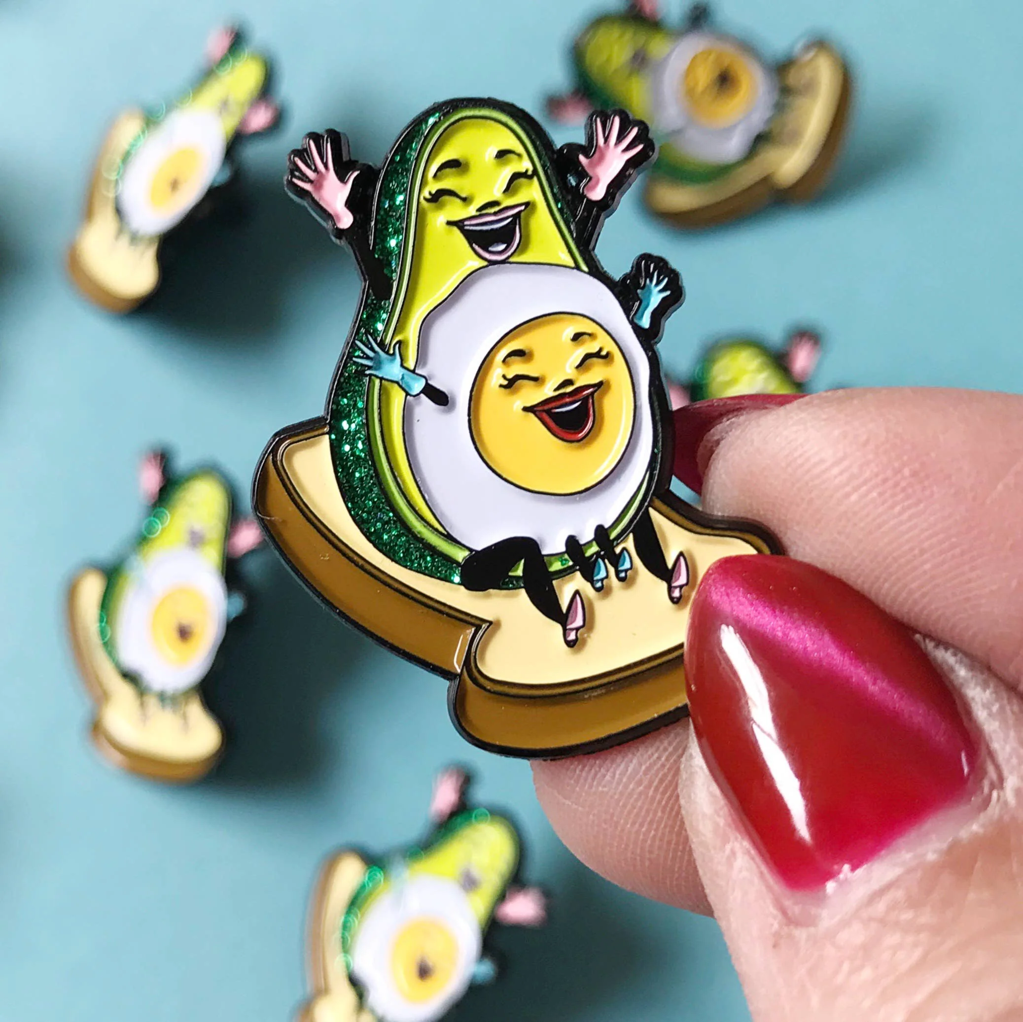 So Happy Together Avocado & Egg Soft Enamel Pin | Cute Glitter Food Pin on Toast Lapel Pin - Image 6