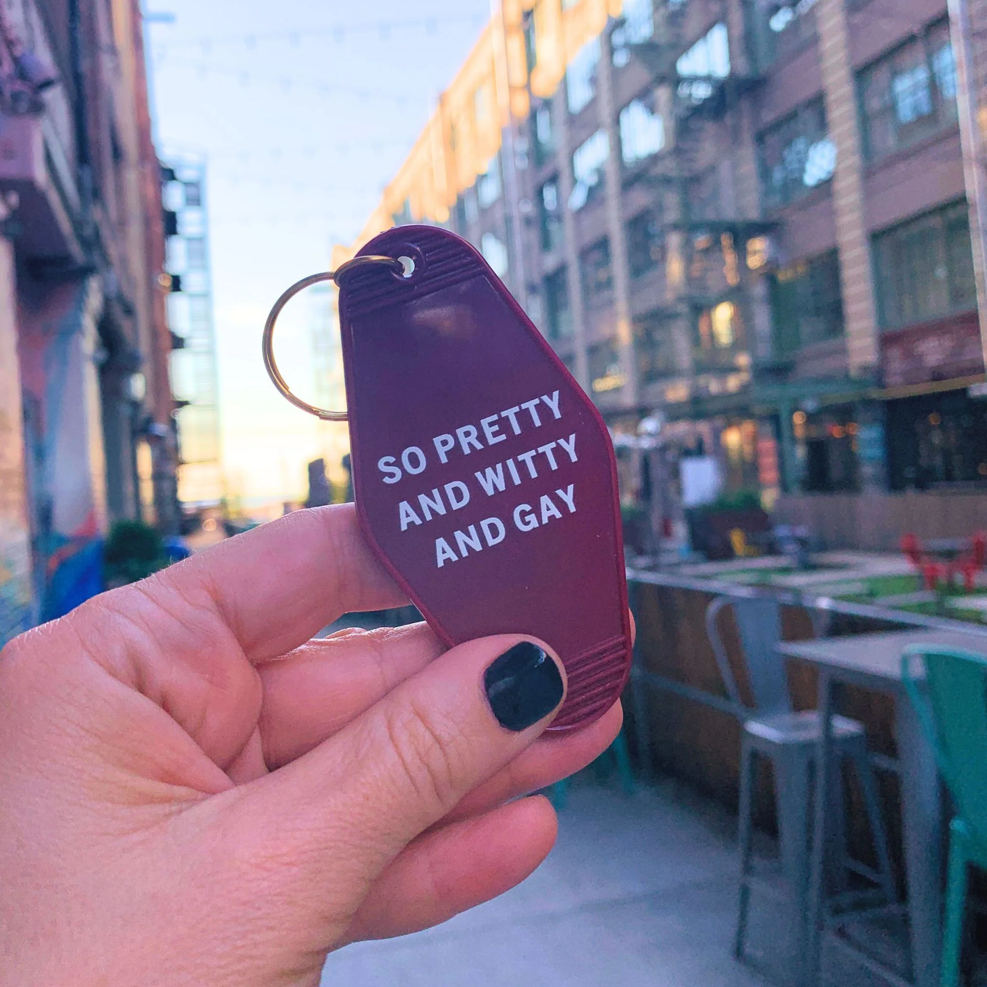So Pretty and Witty and Gay Motel Style Keychain in Red - Image 2