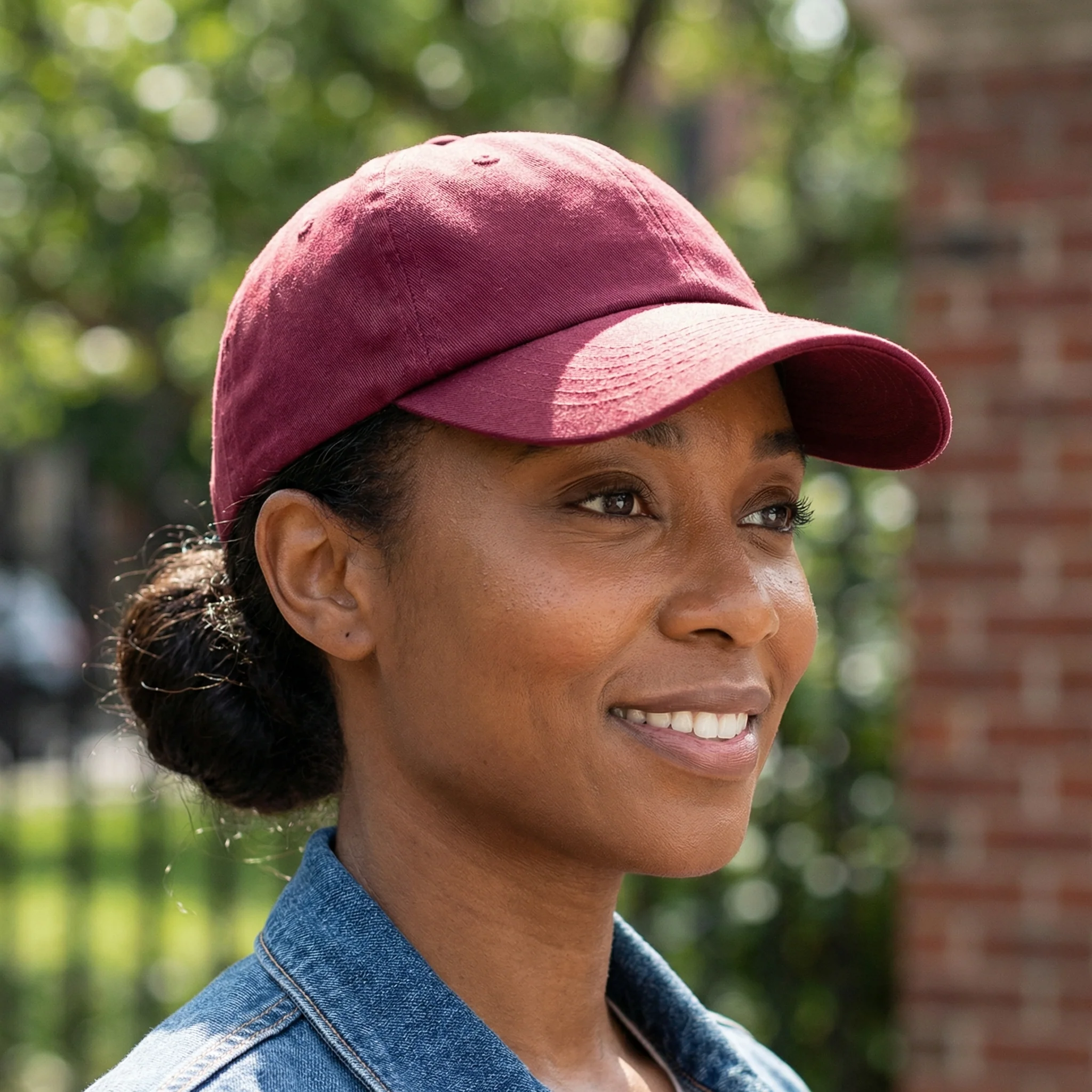 Solid Cotton Baseball Cap with Satin Lining in Vintage Blue or Burgundy - Image 9