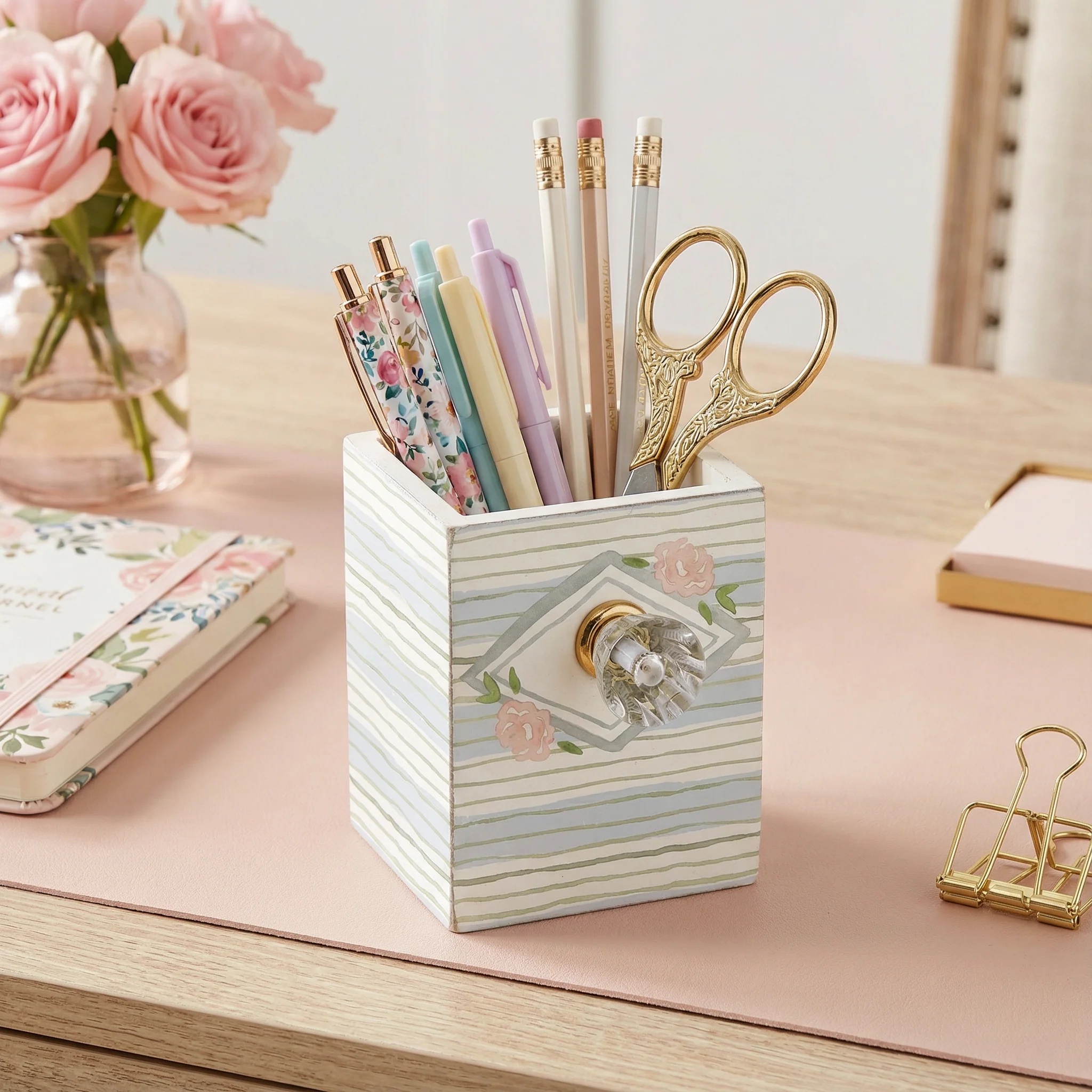 Something Blue Wooden Pen Holder with Diamond Style Drawer Pull | Gift for Her - Image 8