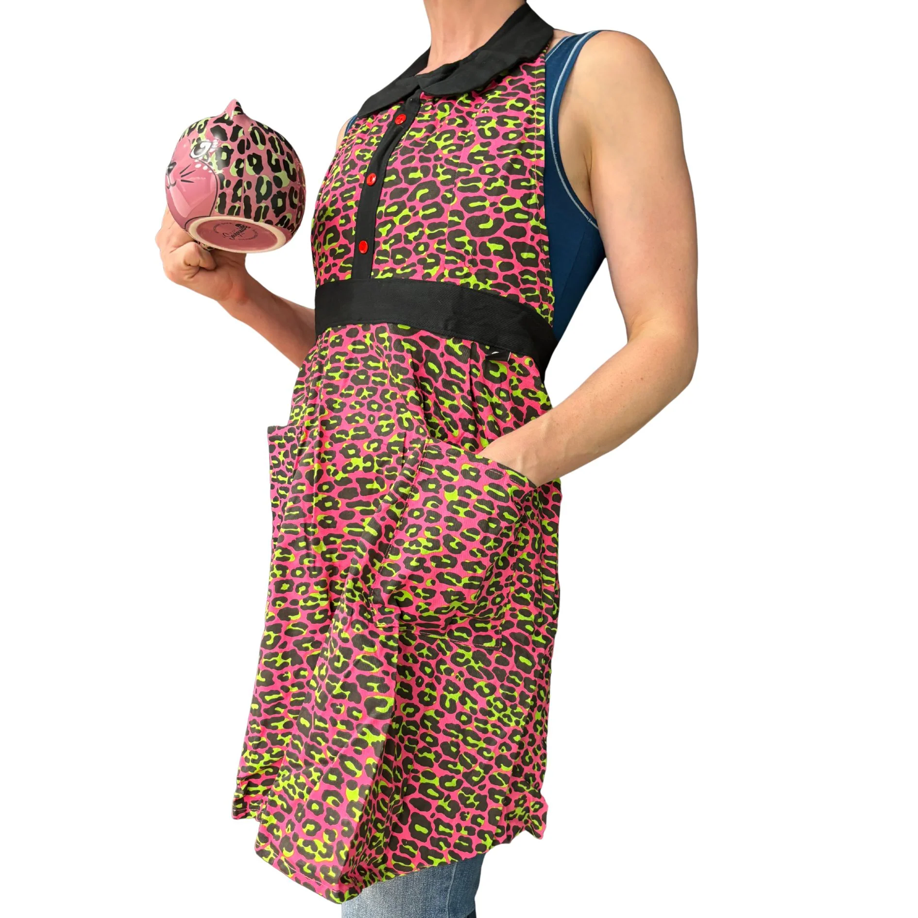 Pink Leopard Apron | Cooking Baking Cotton Kitchen Tools Essentials | Gift for Her - Image 3