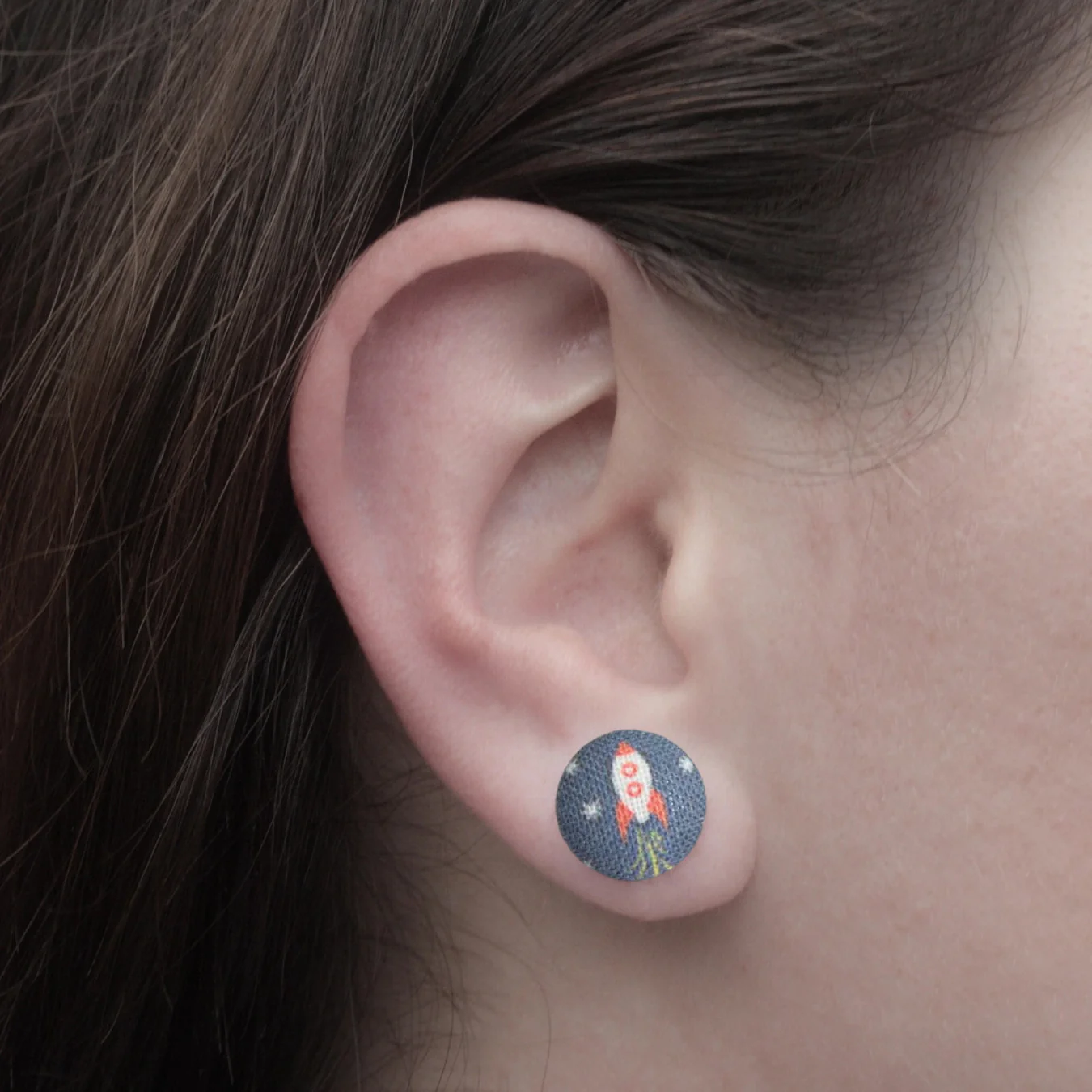 Space Man Fabric Button Earrings | Handmade in the US - Image 2