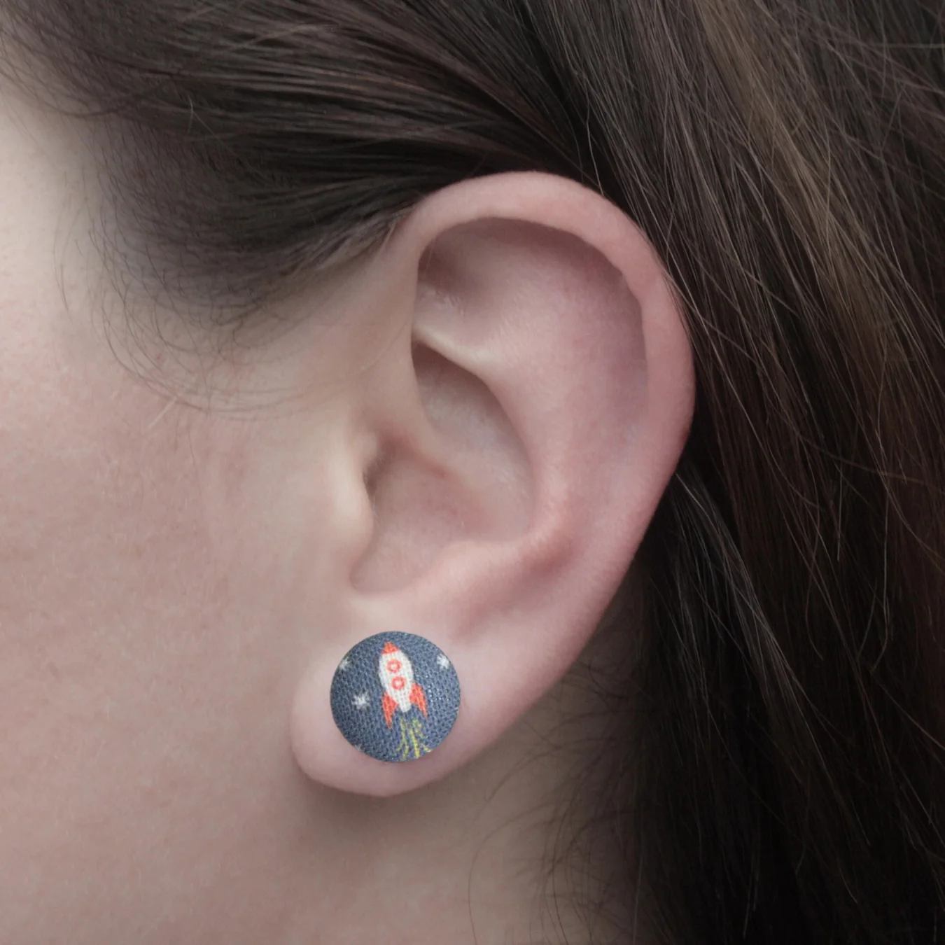 Space Man Fabric Button Earrings | Handmade in the US - Image 3