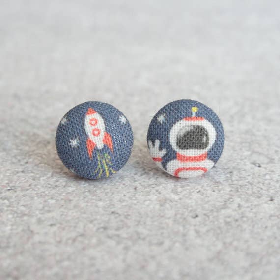 Space Man Fabric Button Earrings | Handmade in the US - Image 7