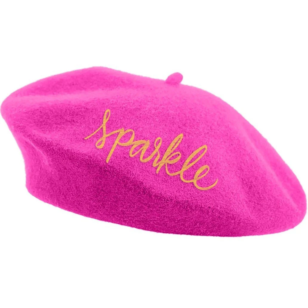 Sparkle Embroidered Beret in Pink - Image 2