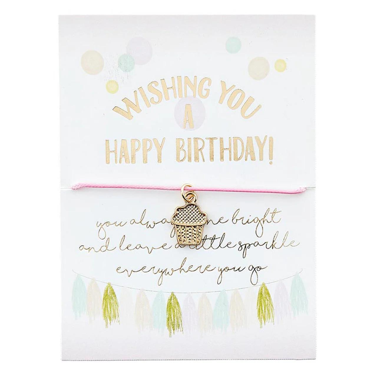 Wishing You a Happy Birthday Cupcake Charm Cord Bracelet on a Gift Card - Image 2