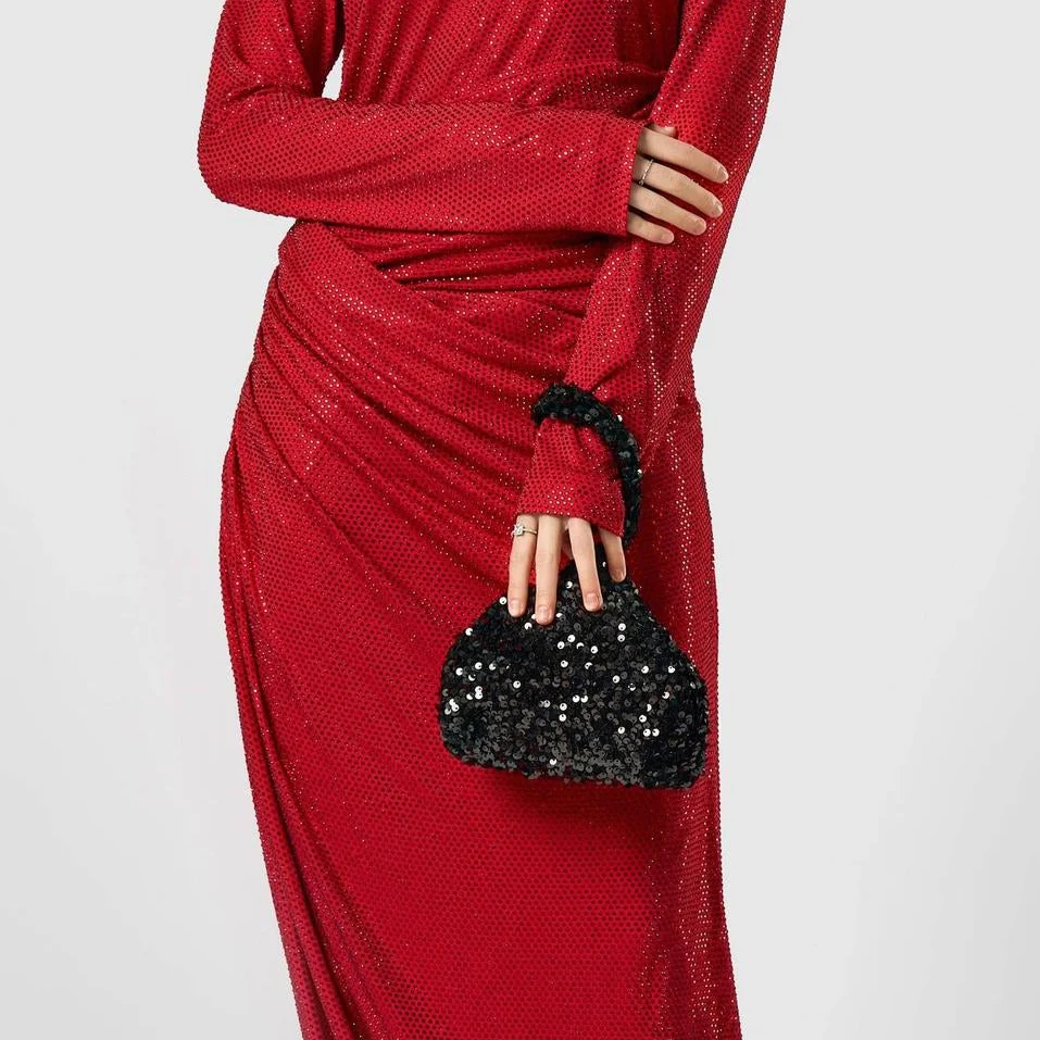 Sequin Evening Clutch in Black or Black/Gold - Image 2