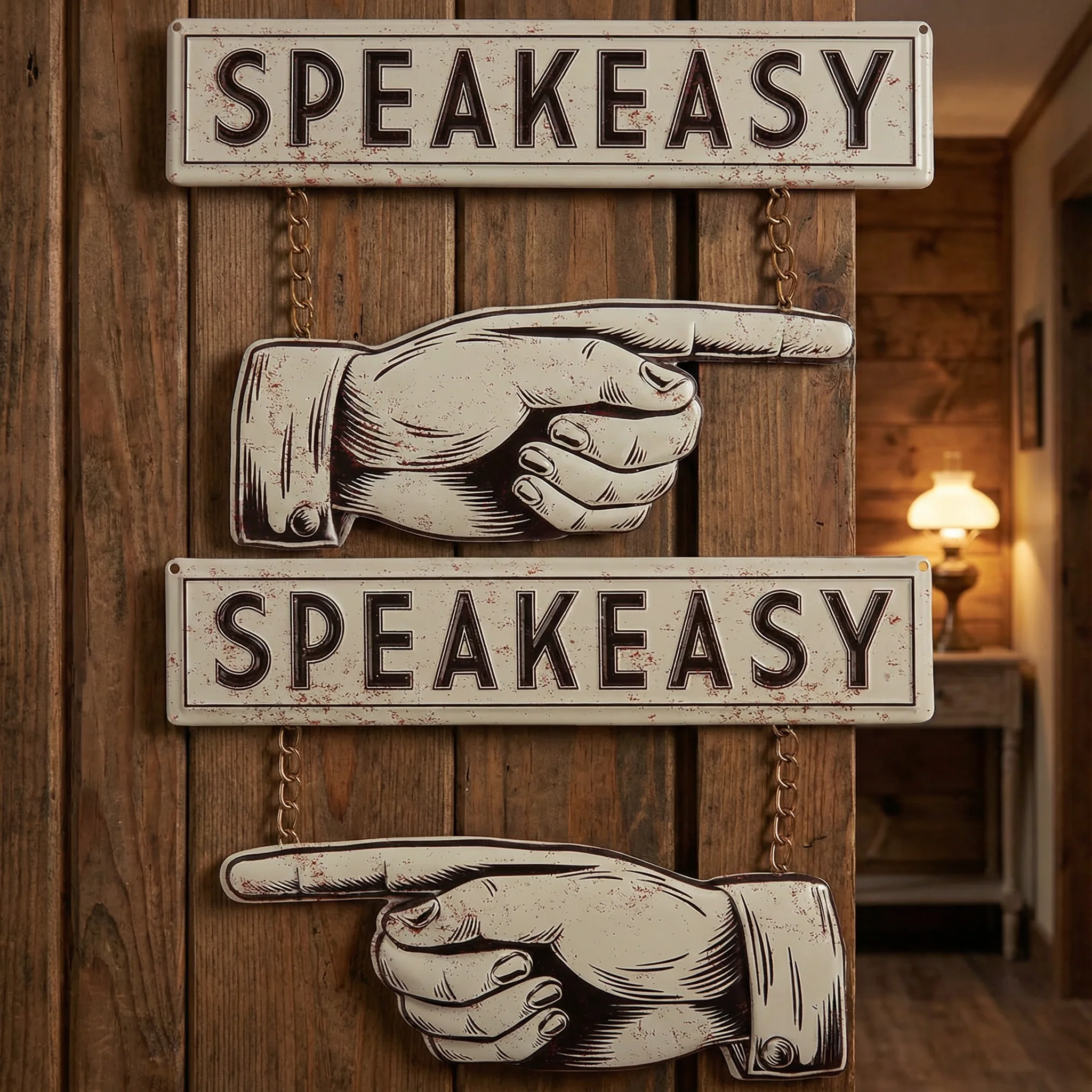 Speakeasy Finger Pointing Hands Wall Decor Set | Rustic Hanging Metal Display | 15" x 12" - Image 4