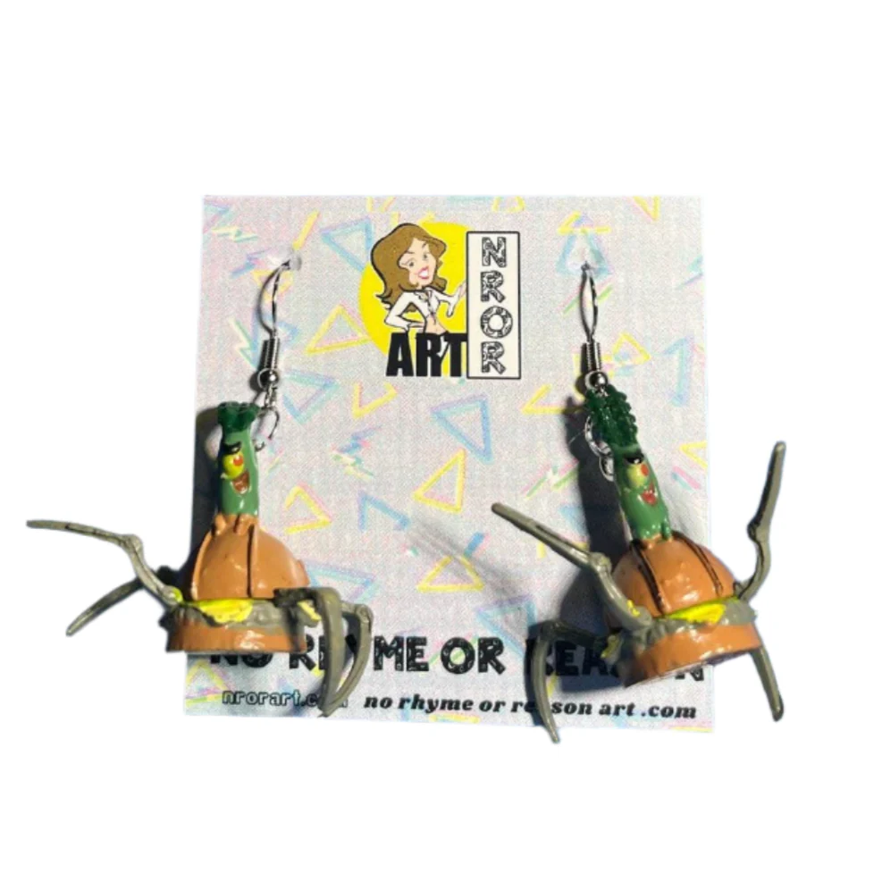Plankton Stealing the Krabby Patty Earrings | Funny Spongebob Squarepants - Image 2