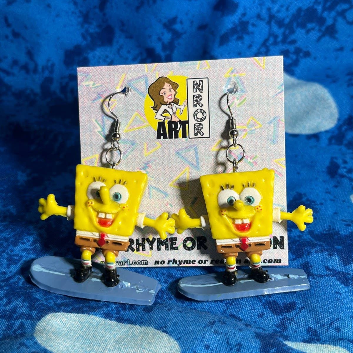 Surfboarding Spongebob Earrings | Miniature Dangle Fashion Jewelry - Image 2