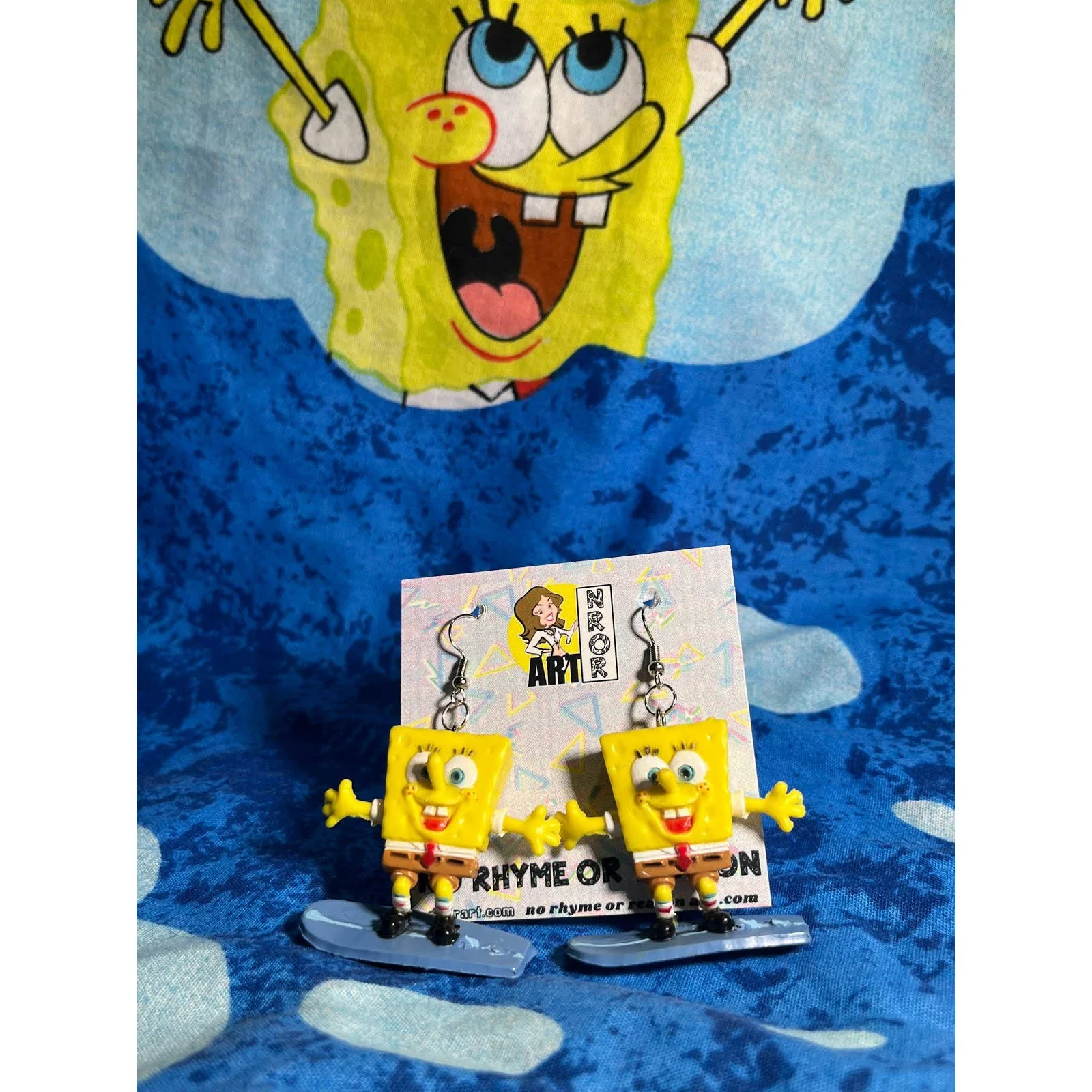 Surfboarding Spongebob Earrings | Miniature Dangle Fashion Jewelry - Image 6