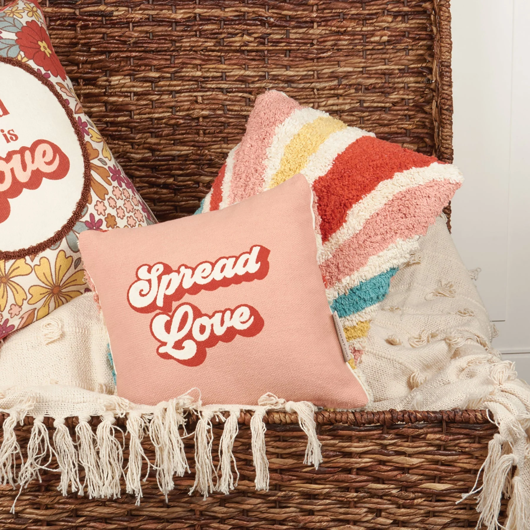 Groovy '70s "Spread Love" Pillow | Throw Pillow In Retro Swirl Back Design | 10" x 10"