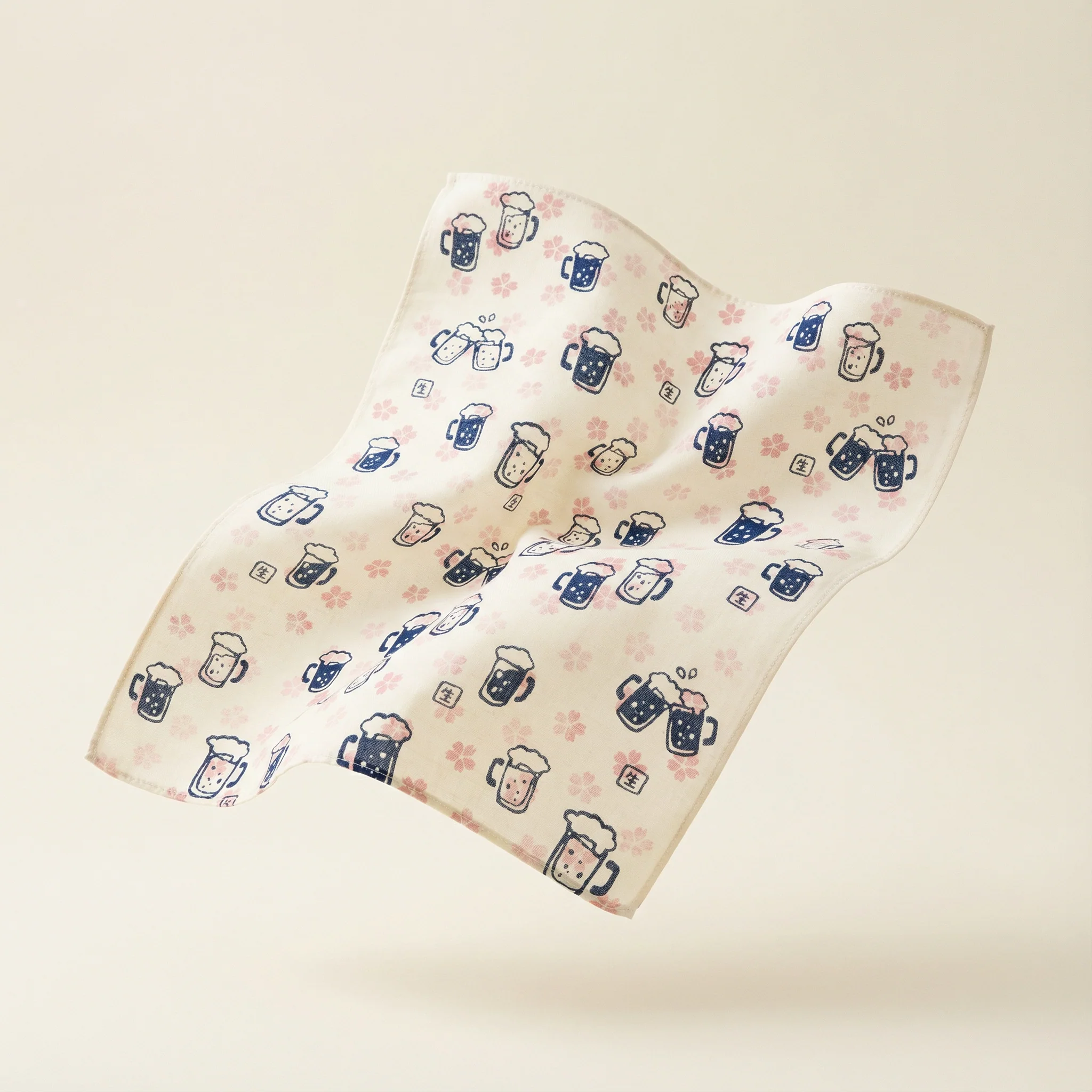 Spring Party Beer and Flowers Tenugui Hankie Handkerchief | Japanese Hand Cloth