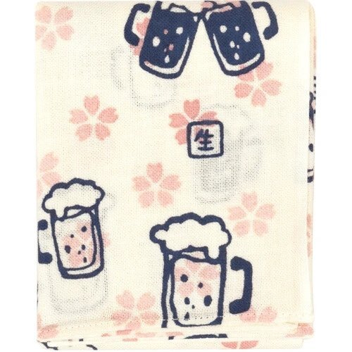 Spring Party Beer and Flowers Tenugui Hankie Handkerchief | Japanese Hand Cloth - Image 2