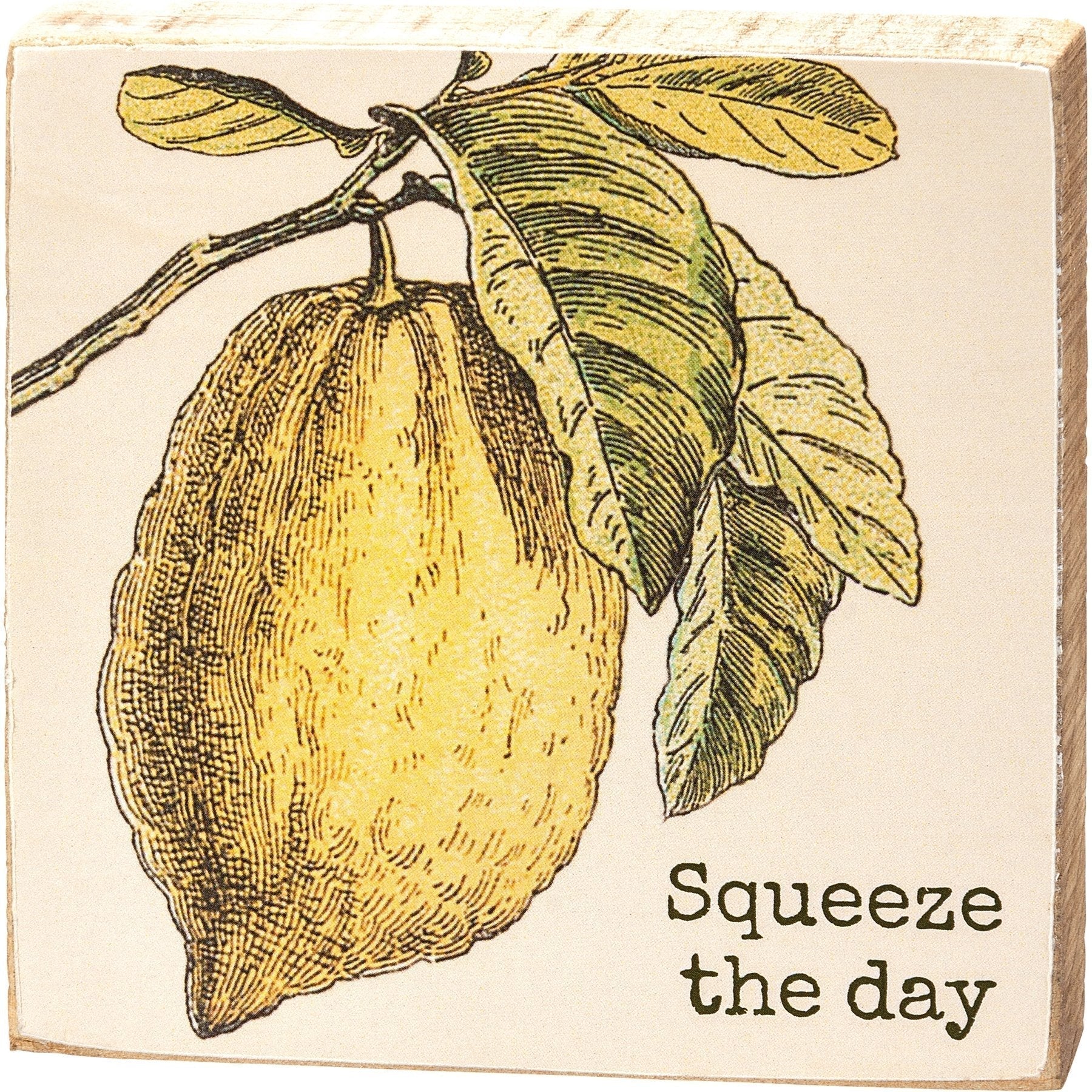 Squeeze The Day Inspo Lemon Wooden Block Sign | 4" x 4" - Image 2
