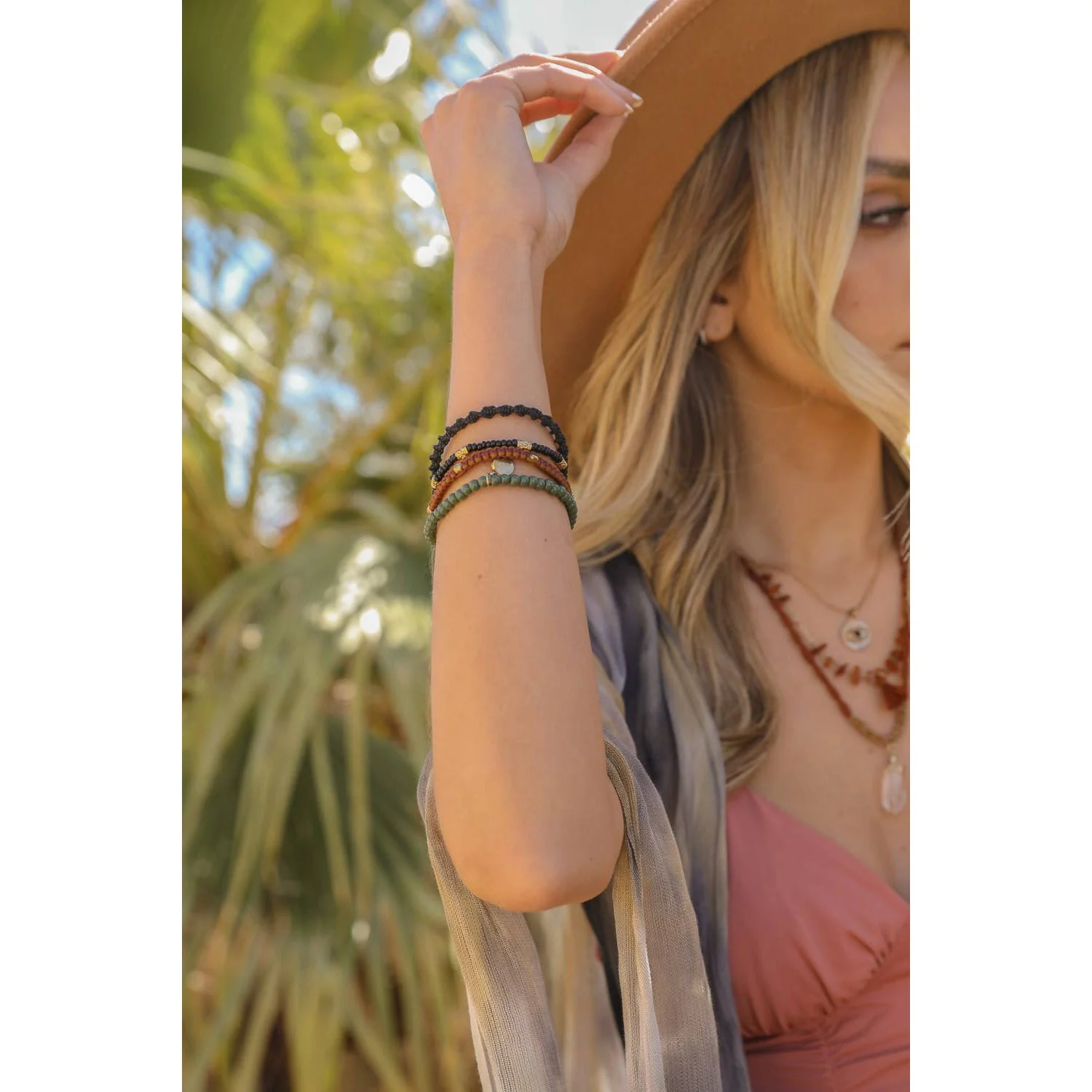 Stackable Bead and Woven Cord Stack of 5 Bracelets | Cute & Trendy Adjustable Stacked Fashion Jewelry - Image 3