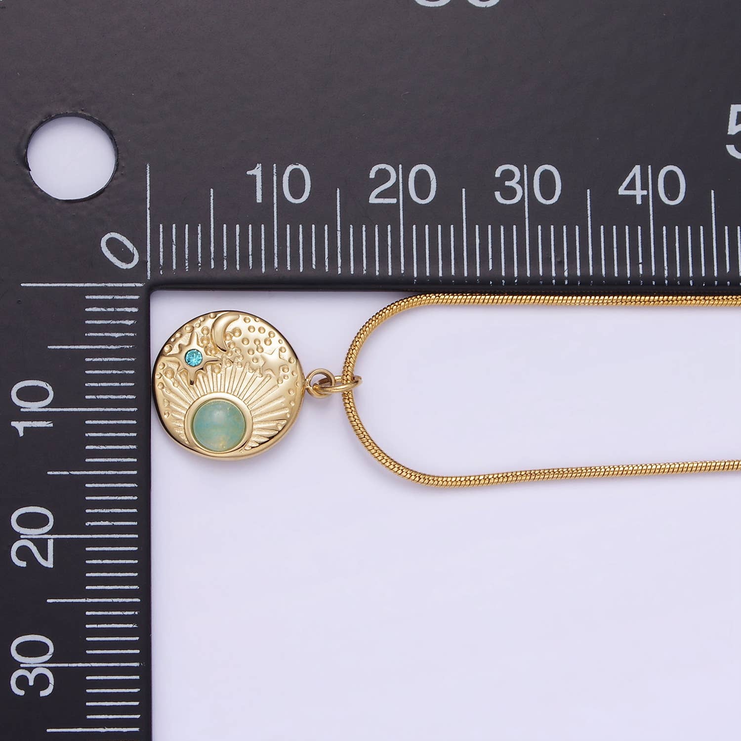Blue Amazonite 16" Cocoon Necklace | Cubic Zirconia Gemstone Round Pendant - Image 4