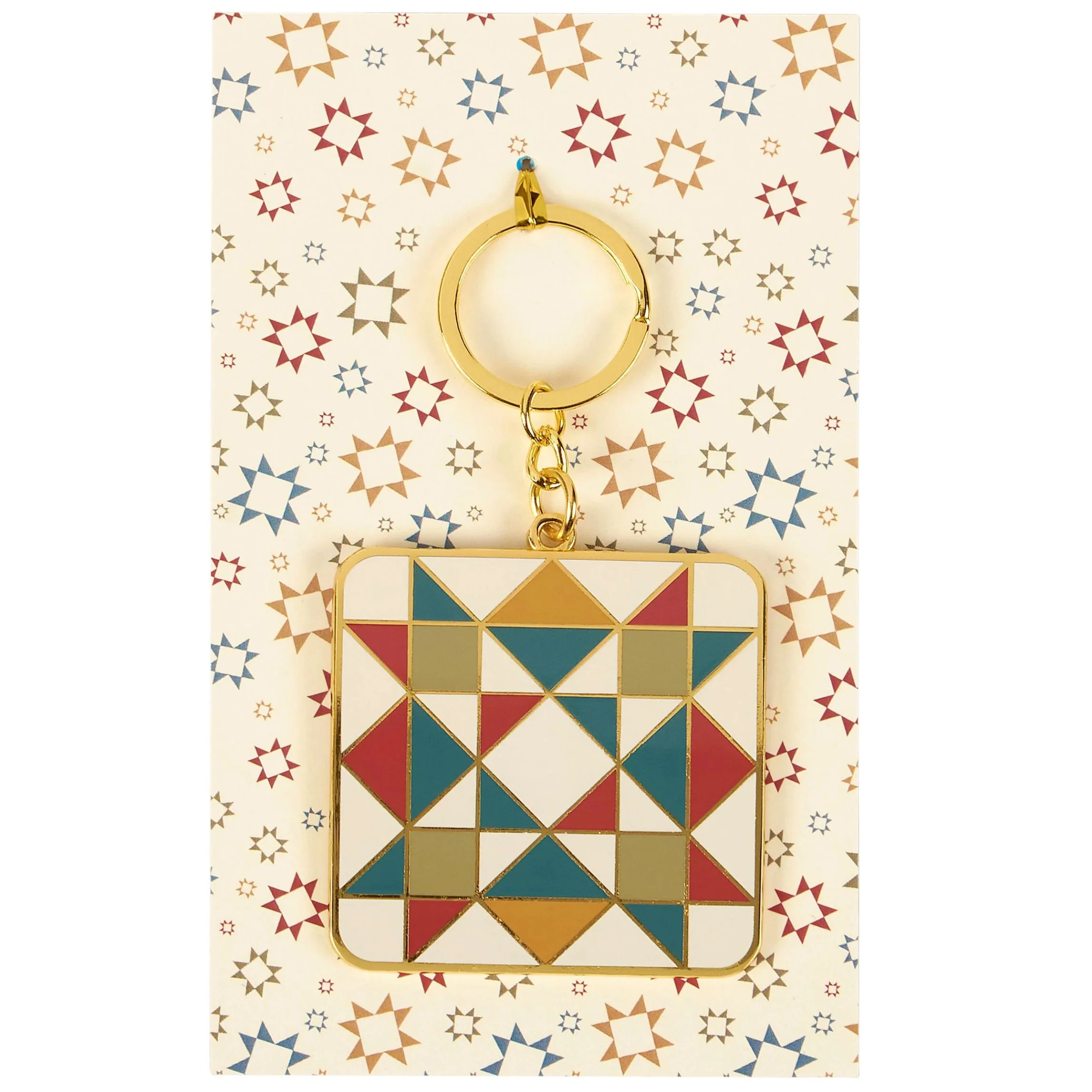 Star Quilt Enamel Keychain | Gold Accent Quilting Star Key Ring Gift - Image 2
