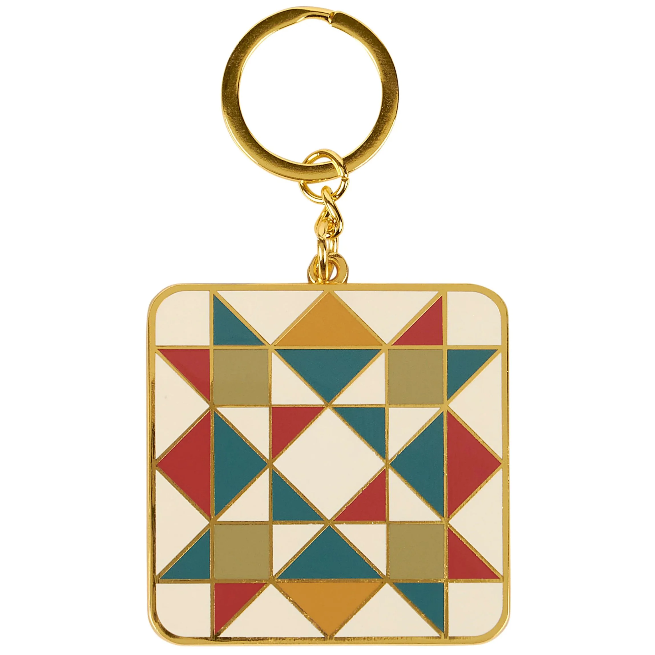 Star Quilt Enamel Keychain | Gold Accent Quilting Star Key Ring Gift - Image 4
