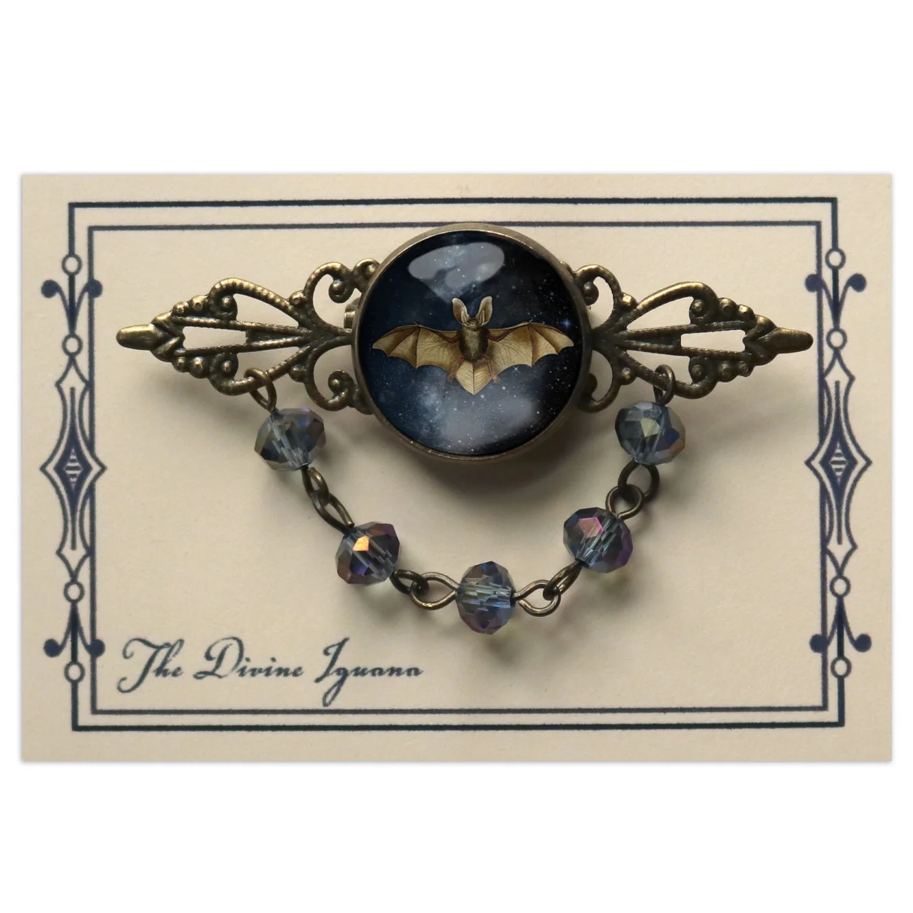 Starry Goth Bat Bead and Filigree Halloween Brooch | Handmade in the US - Image 3