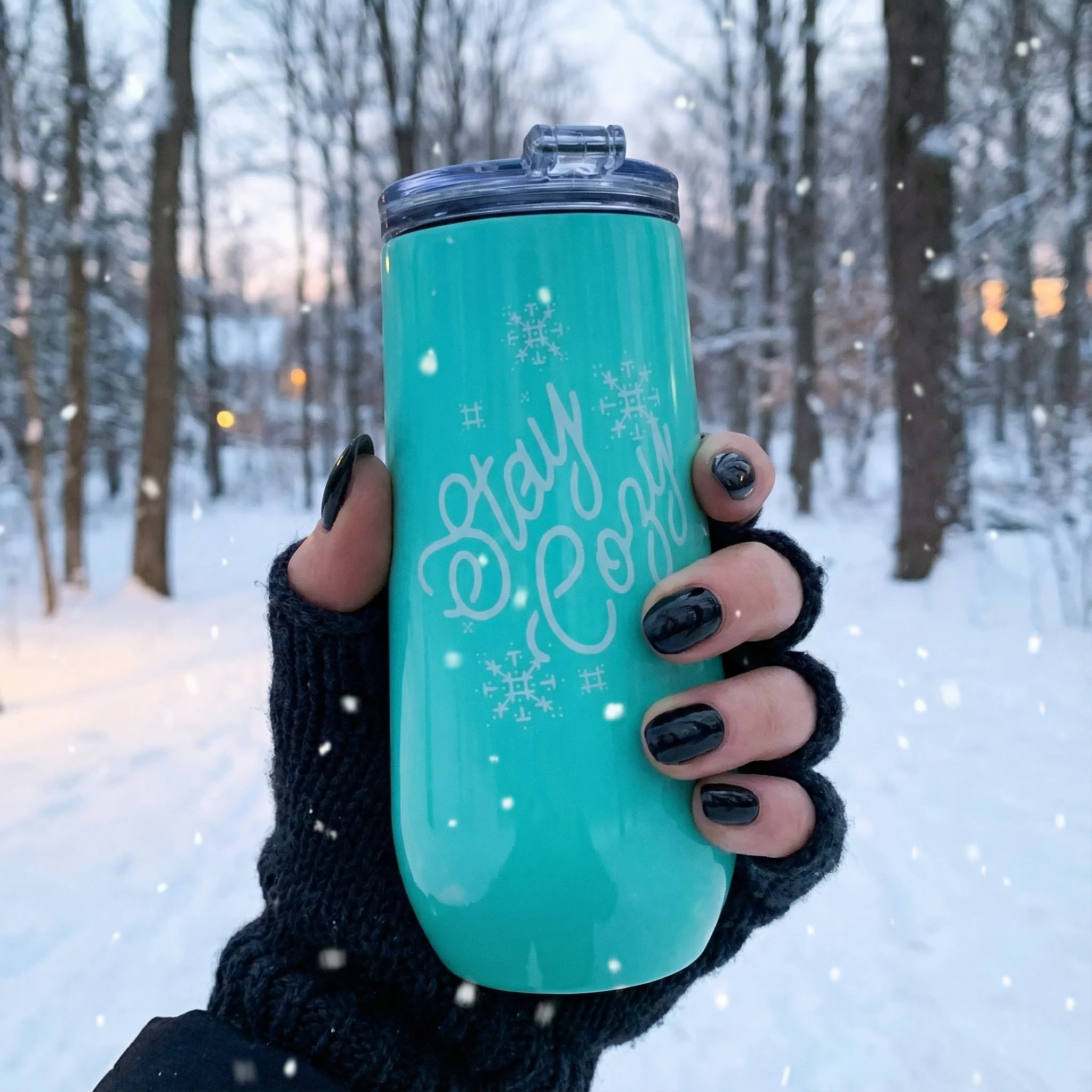 Stay Cozy Holiday Champagne Tumbler | Stainless Steel with Spill-Resistant Lid - Image 10