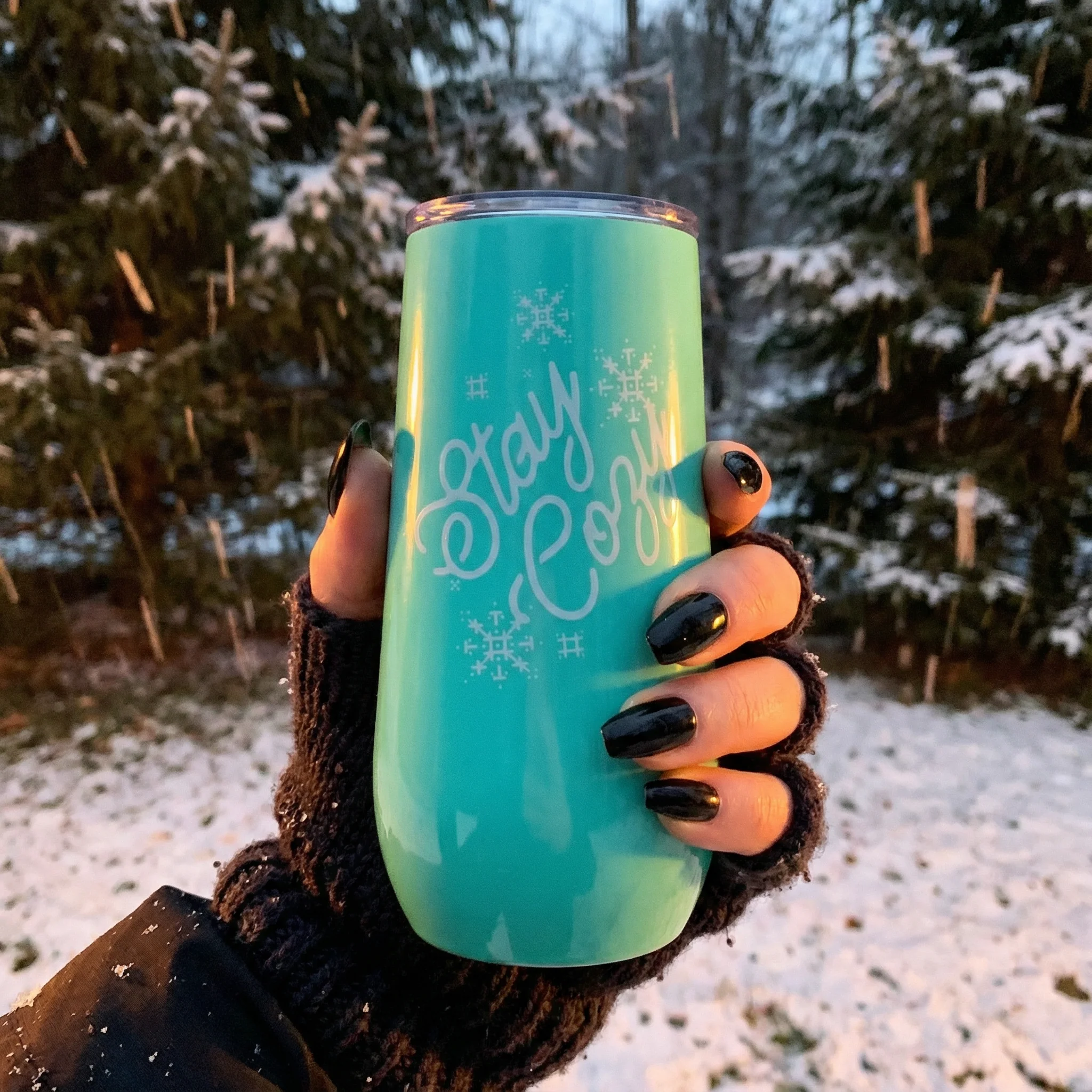 Stay Cozy Holiday Champagne Tumbler | Stainless Steel with Spill-Resistant Lid - Image 2