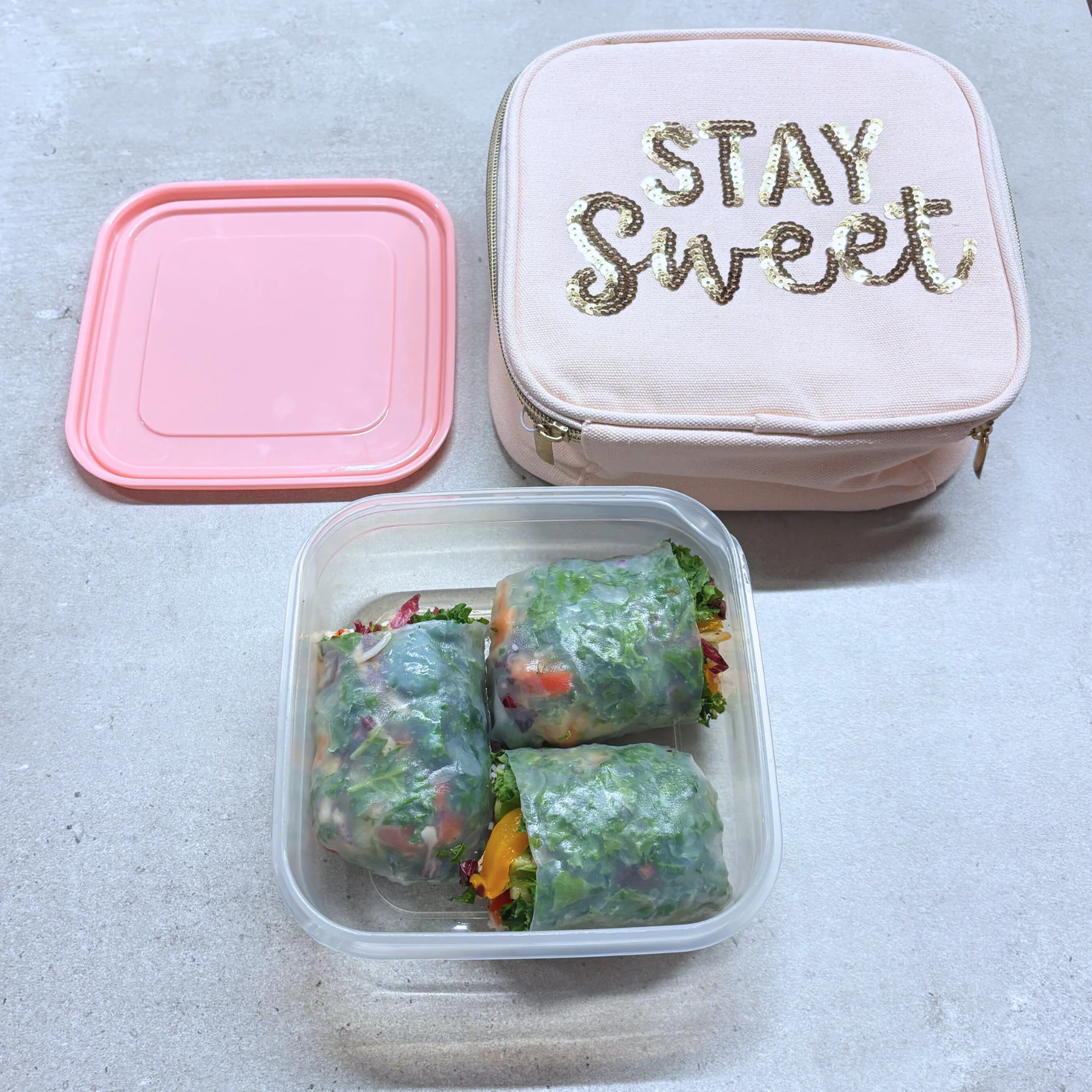 Stay Sweet Pink Combo Lunch Set | Sequin Embellished Lunch Bag and 6.25" Square Food Container - Image 2