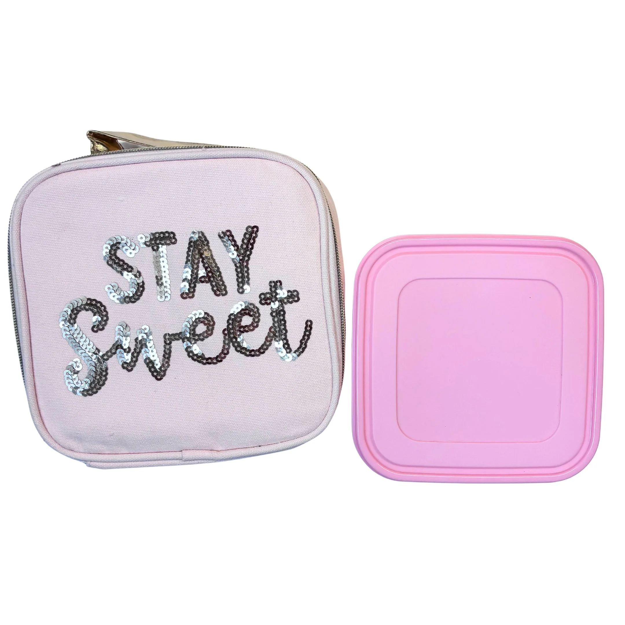 Stay Sweet Pink Combo Lunch Set | Sequin Embellished Lunch Bag and 6.25" Square Food Container - Image 6