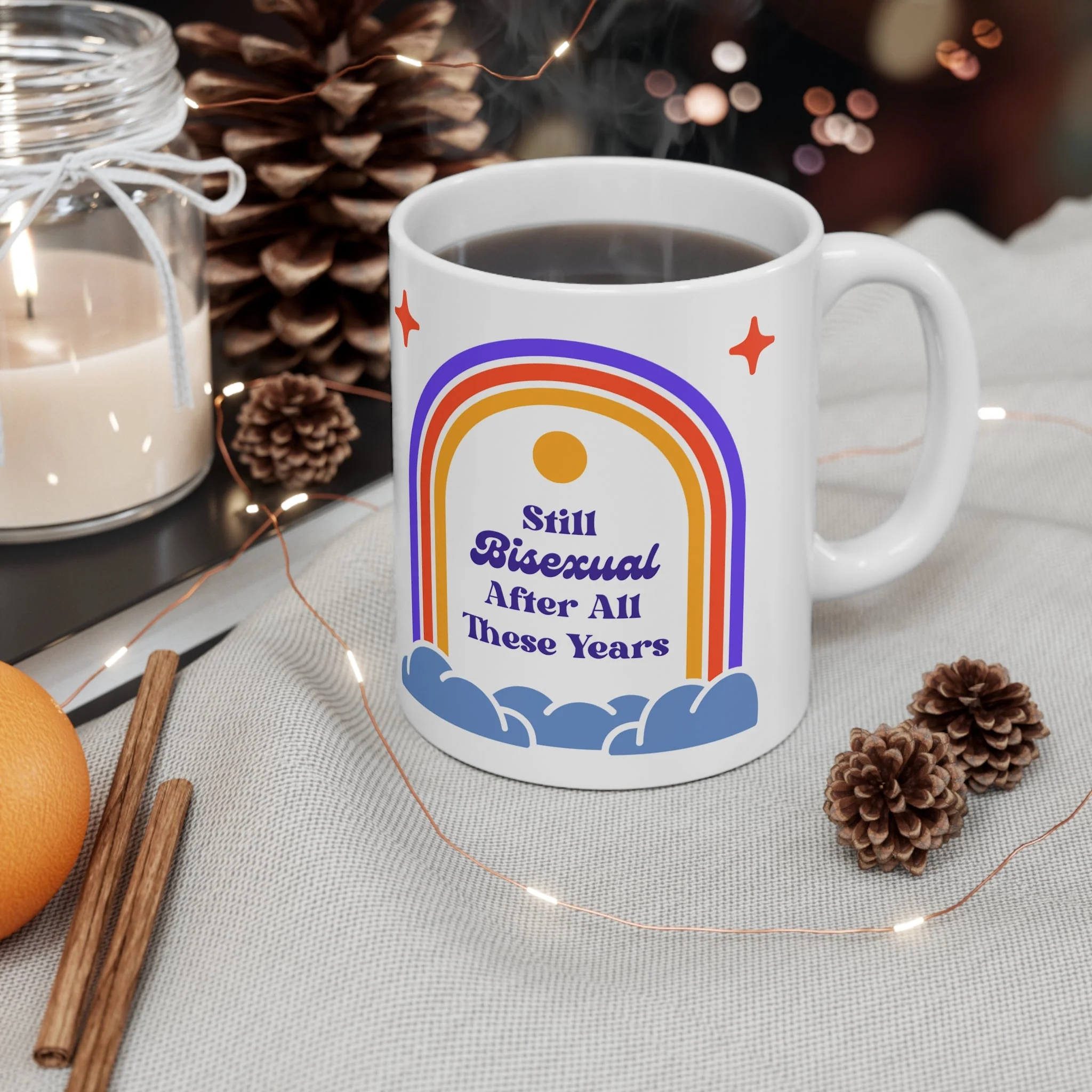 Still Bisexual After All These Years LGBTQ Pride Retro Rainbow Ceramic Mug 11oz - Image 5
