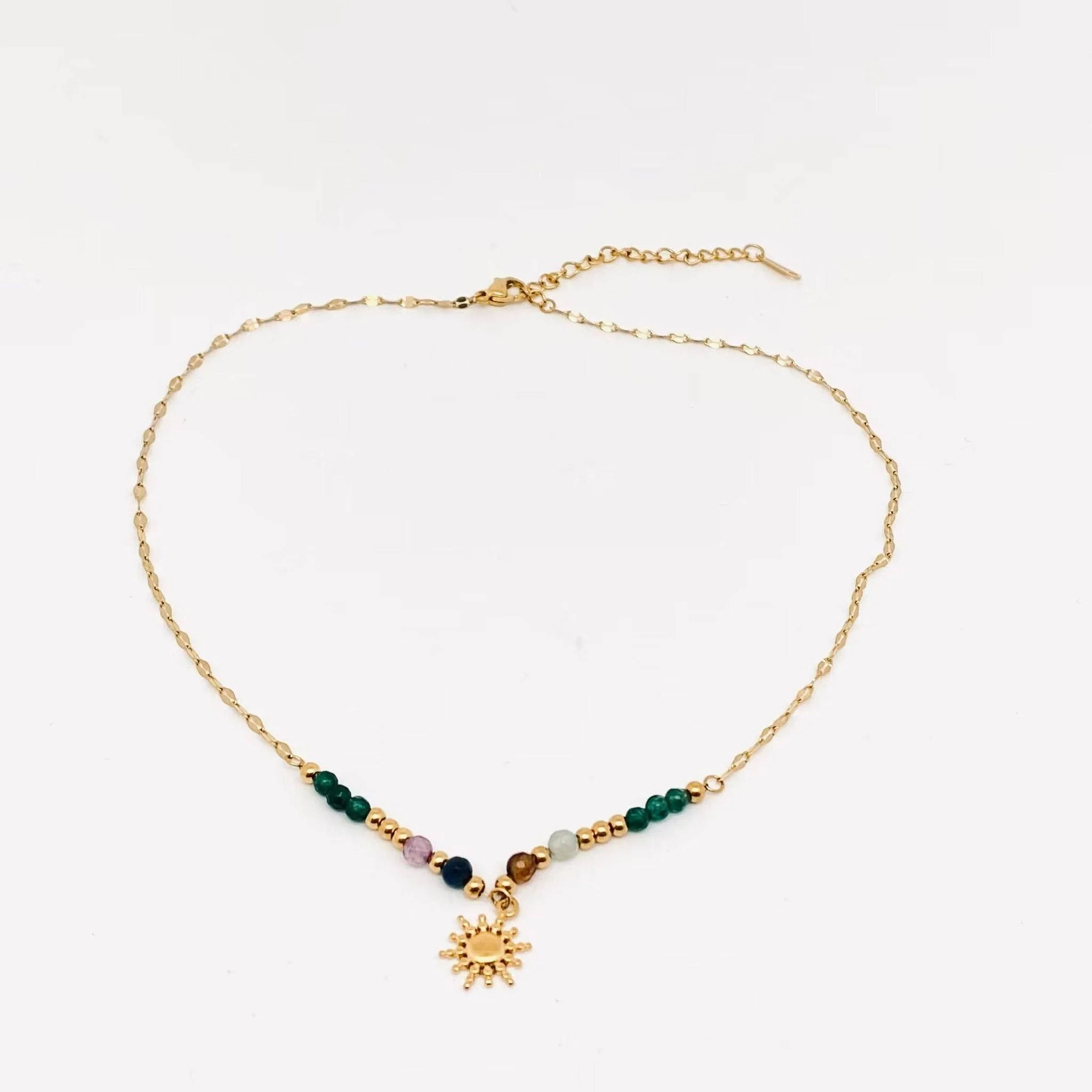 Stone Beads 18 K Gold Plated Sun Pendant Necklace | Fashion Chain Jewelry - Image 2