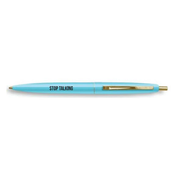 Stop Talking Pen in Aqua with Black Lettering and Gold Accents - Image 3